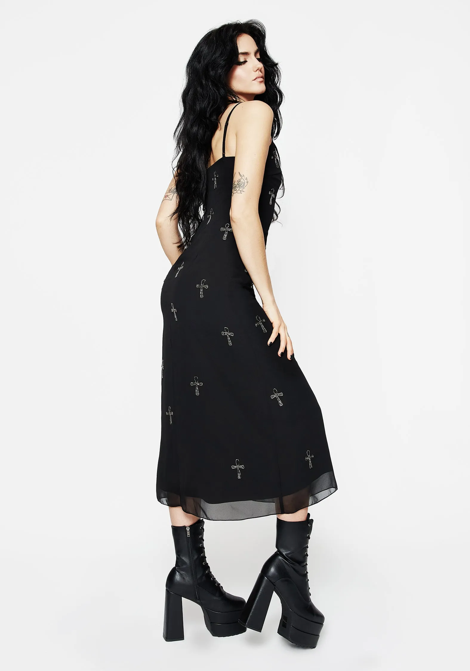 Texture Softness Ankh Beaded Chiffon Midaxi Cami Dress