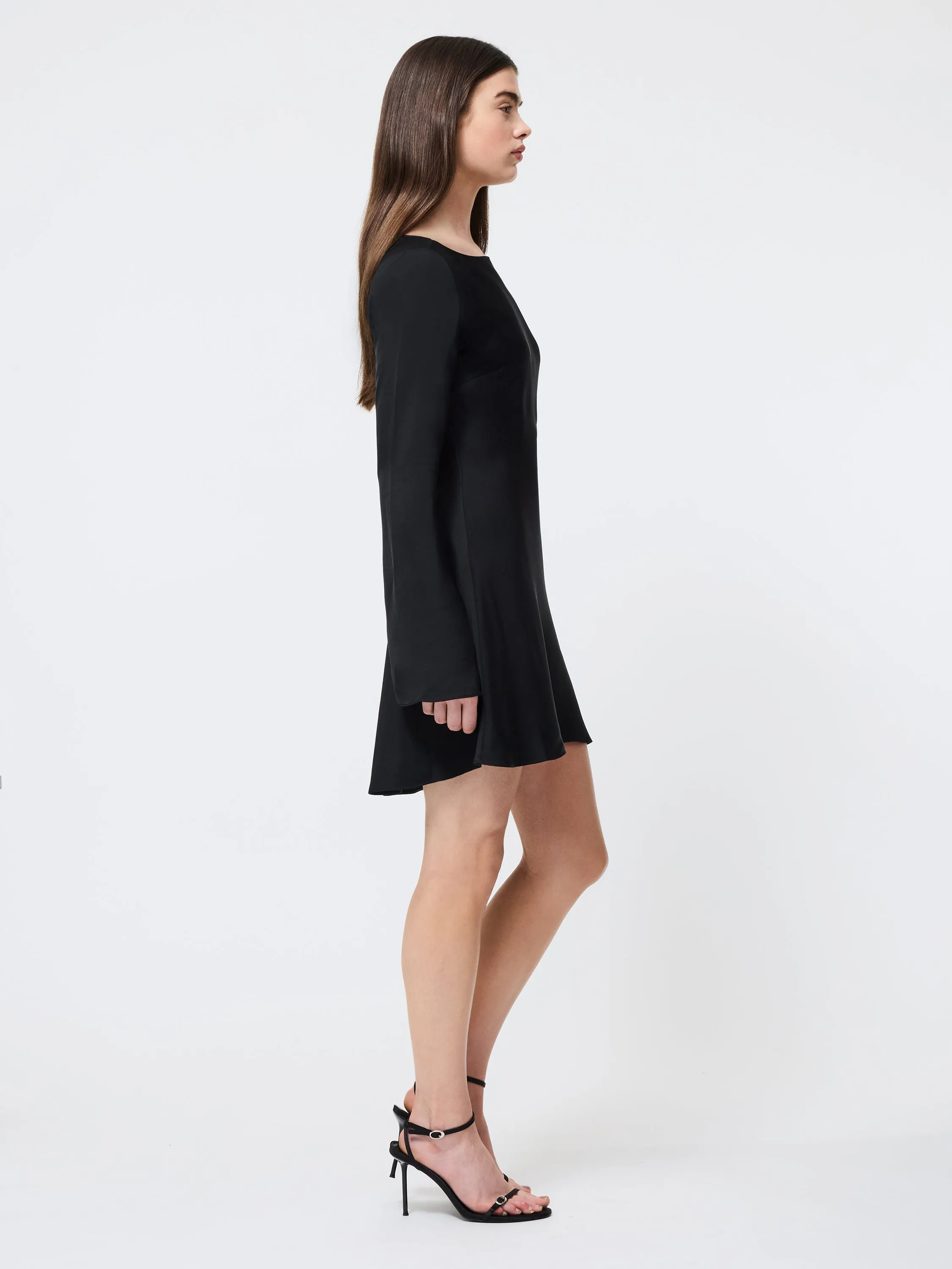 Ennis Satin Longsleeve Mini Dress Mesh-Detail FoldablePackaging