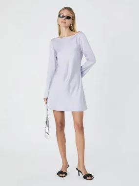 Asymmetrical hem Refined Simplicity Ennis Satin Longsleeve Mini Dress Lavender