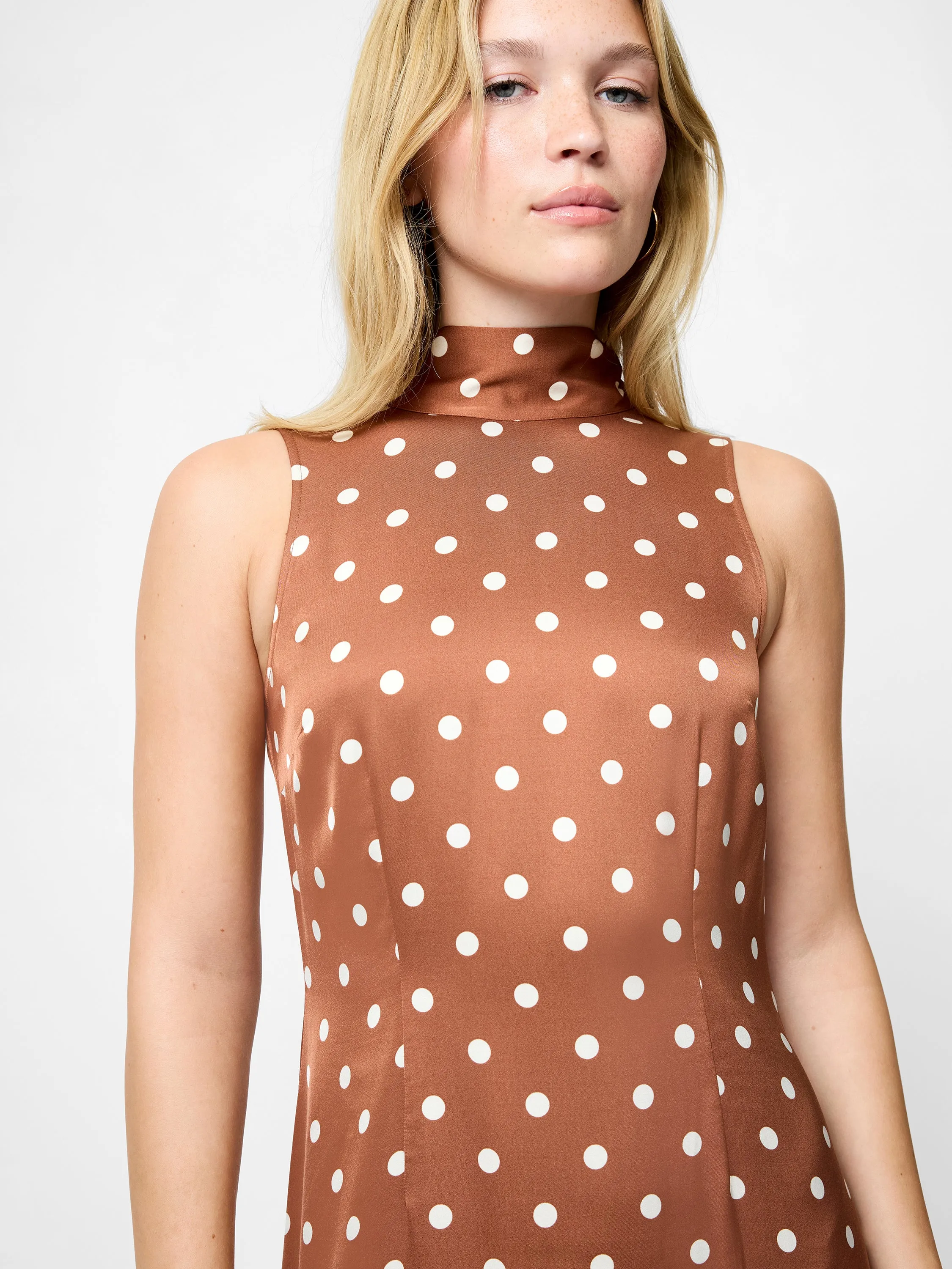 Ennis Satin Polka Dot Midi Dress Lightweight Layer MoistureWickingTechnology