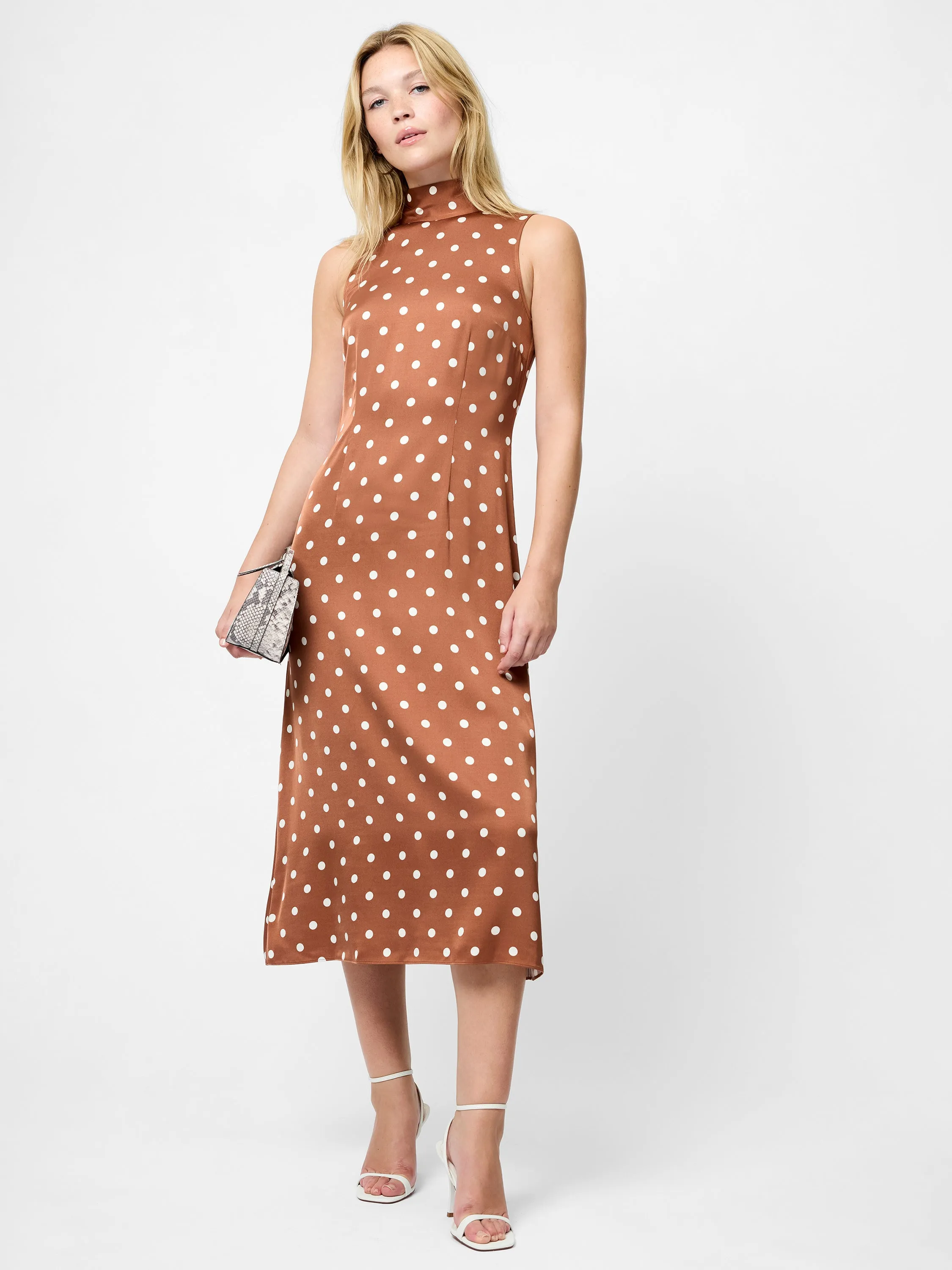 Ennis Satin Polka Dot Midi Dress Nature Glow Travel Style
