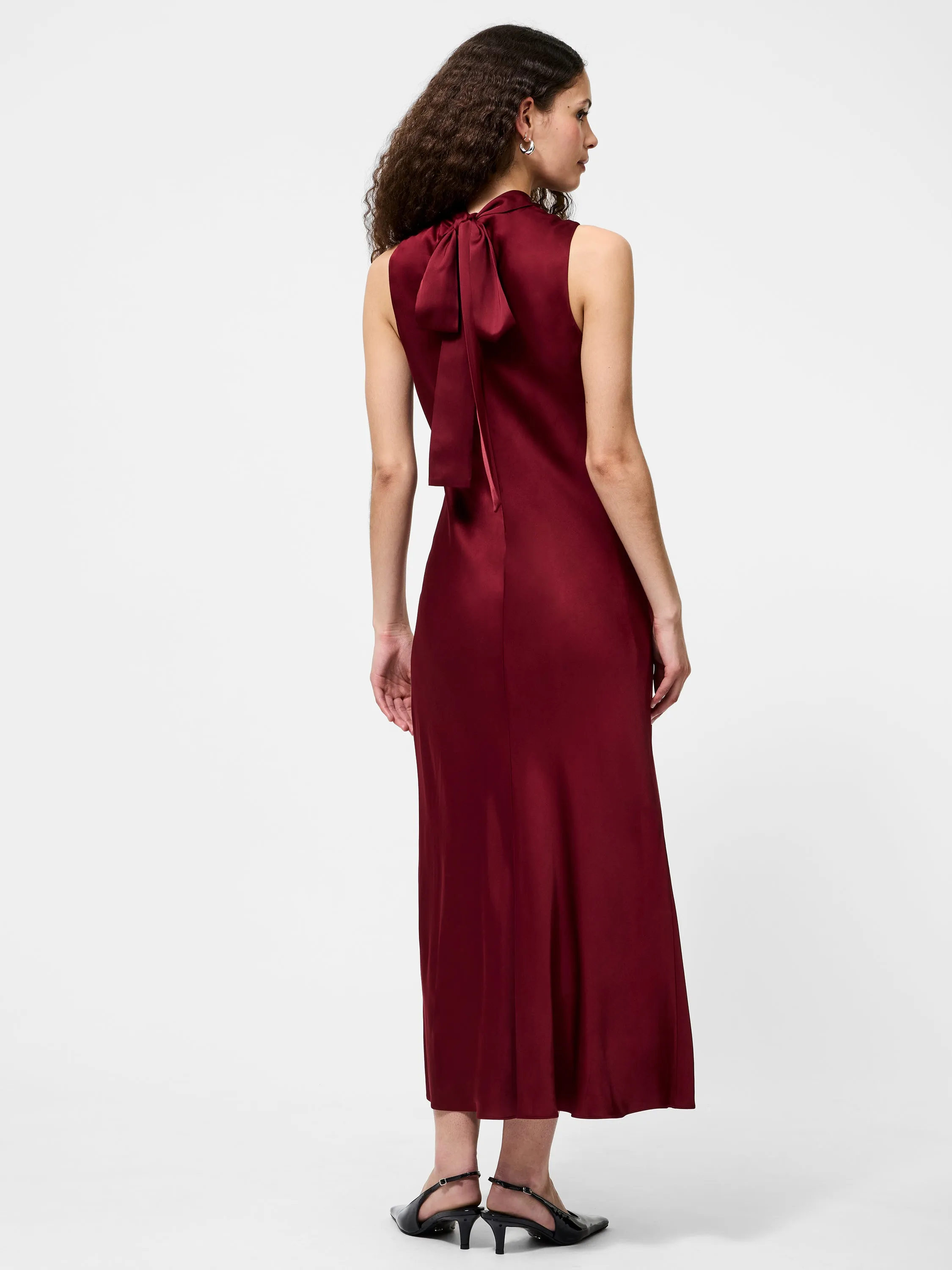 Ennis Satin Sleeveless Bow Midi Dress Heart Glow