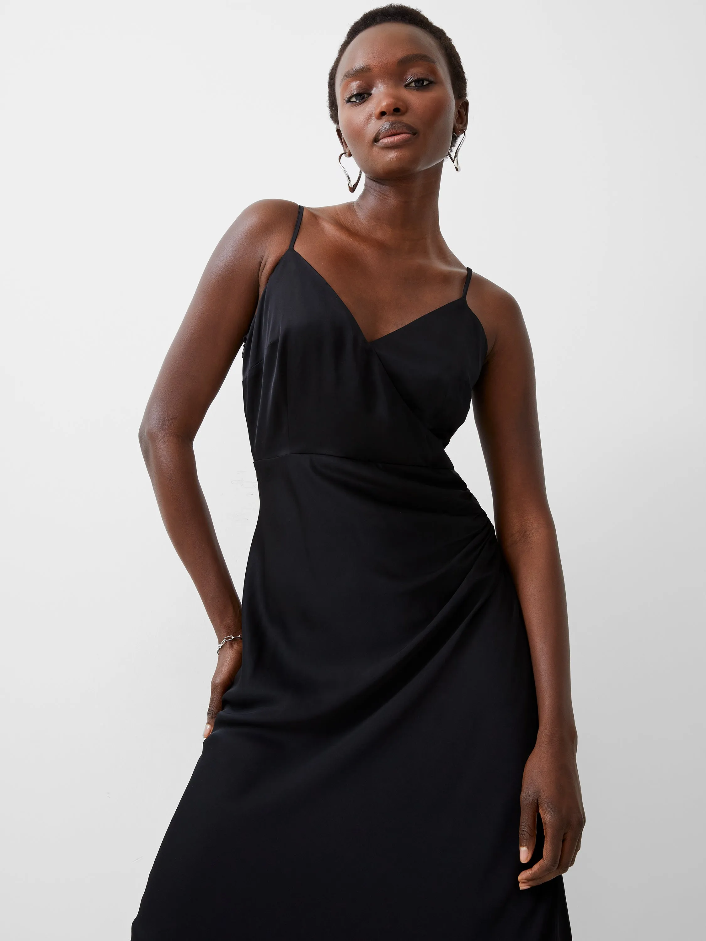 Ennis Satin Slip Midi Dress Flowing Design