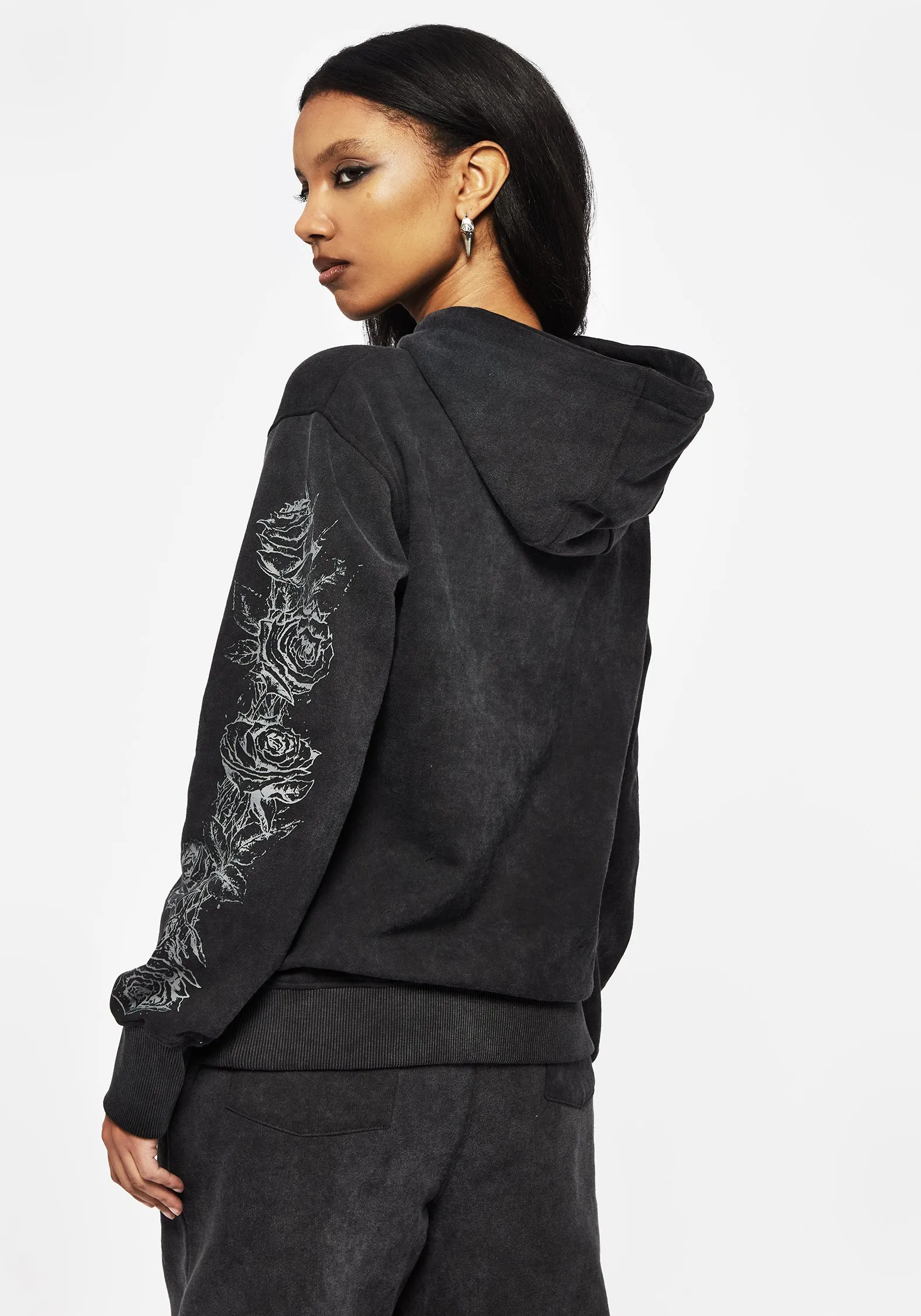 Entwined Rose Graphic Print Longline Hoody BondedShoulder