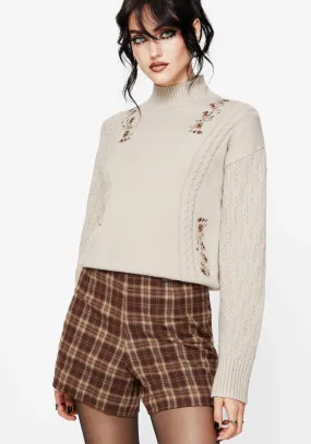 QuickDry Weave Enya Acorn Embroidered Cable Knit Jumper