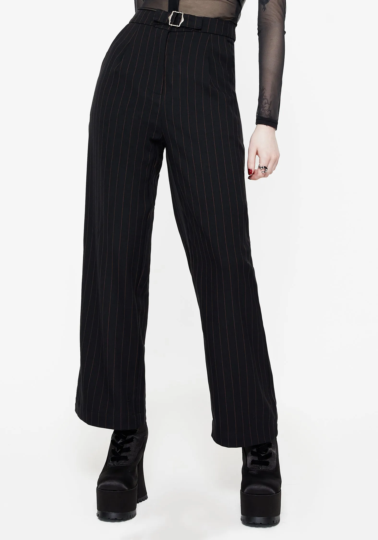 Adjustable Waistband Enyo Belt Detail Stripe Wide Leg Trouser