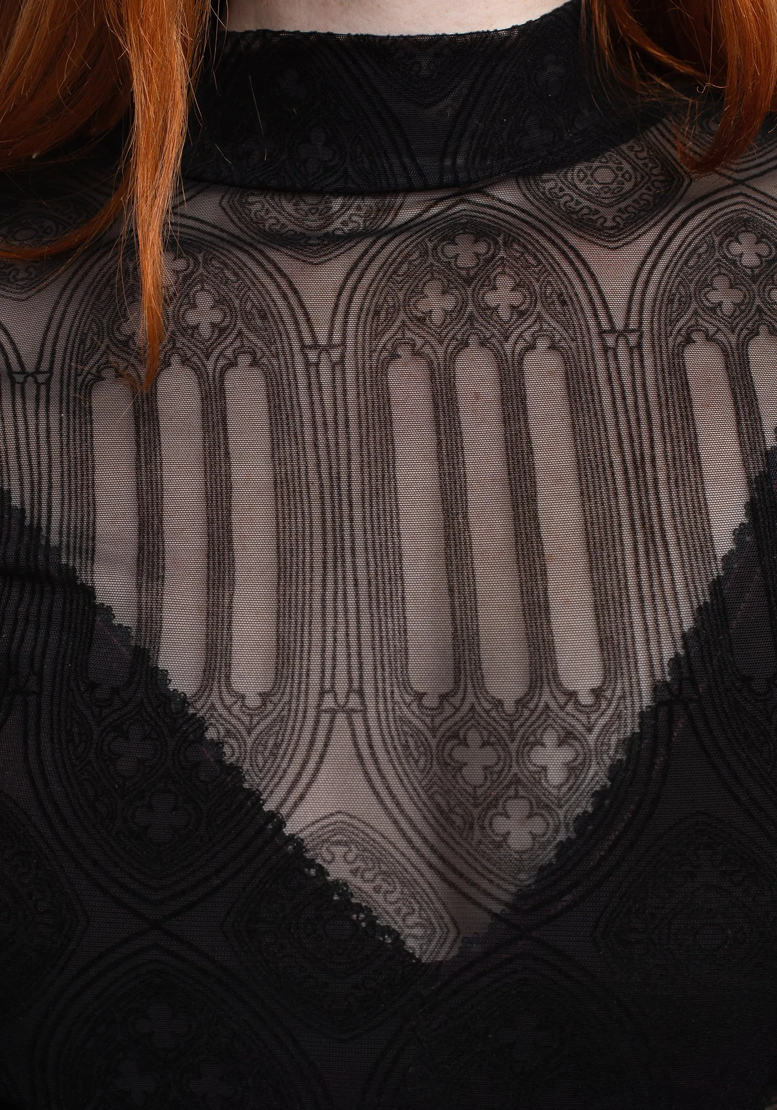 Cloister Flocked Mesh High Neck Long Sleeve Top AntiStatic Coating