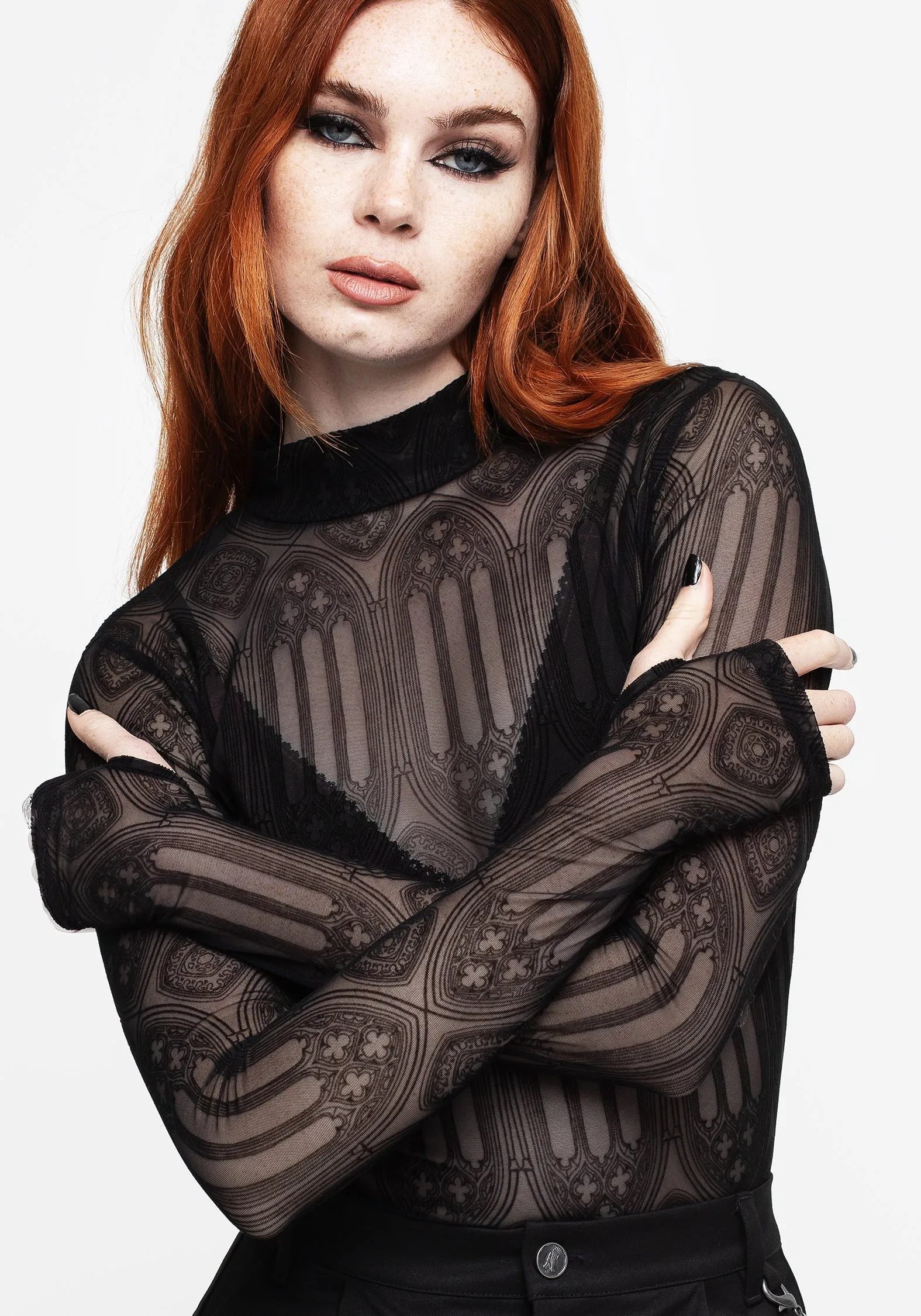 Cloister Flocked Mesh High Neck Long Sleeve Top Durable Reinforced Shoulders Reflective Trims