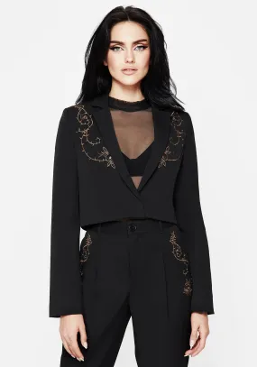 Vanitas Thorn Embroidered Crop Blazer Versatile Layering Piece