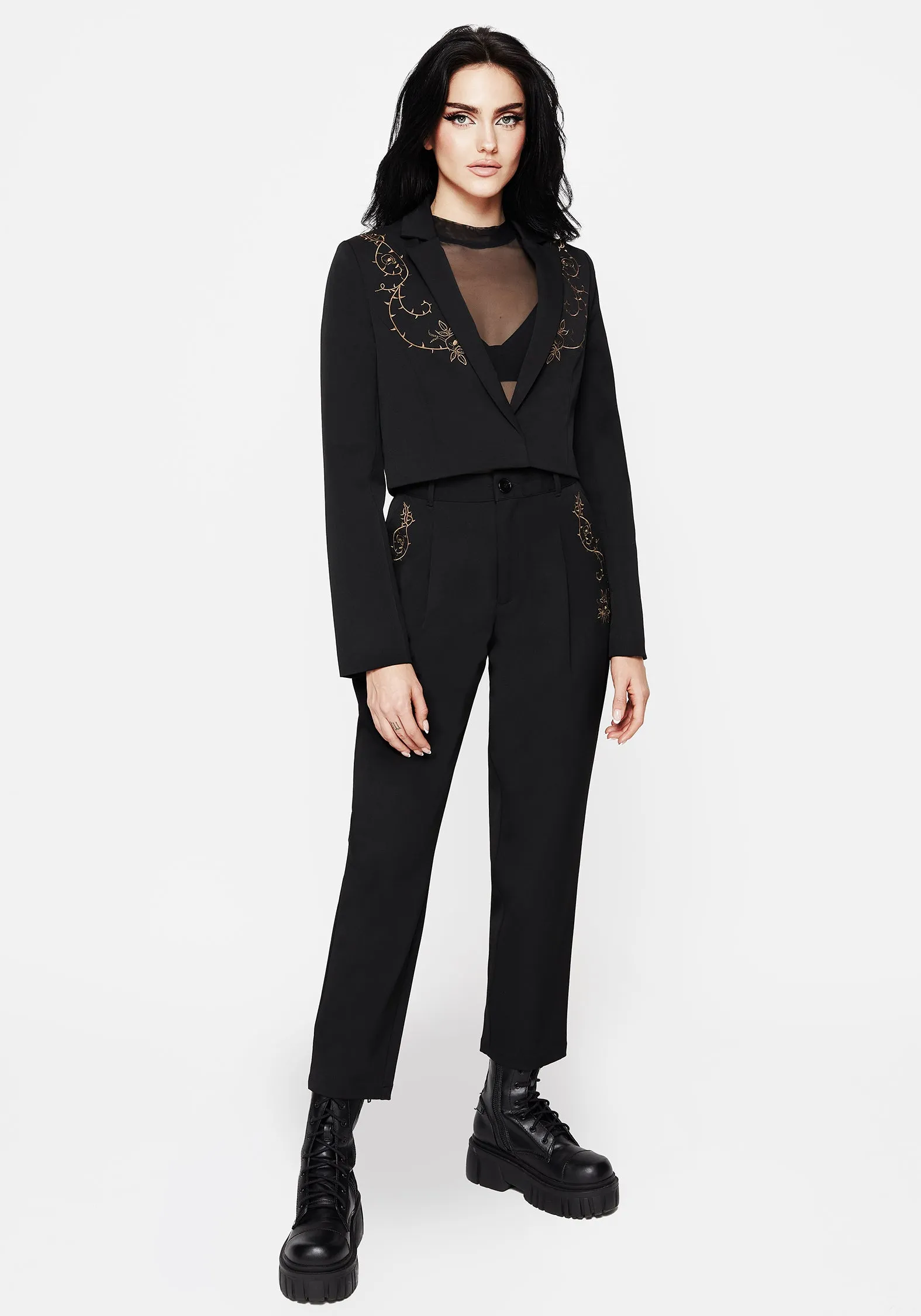 Vanitas Thorn Embroidered Crop Blazer LaserCutVents