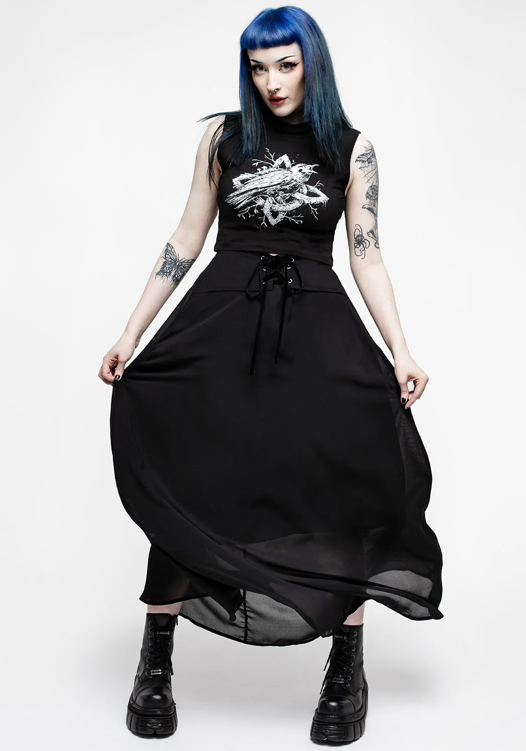 Figure Flattering Sequined Finish Eris Lace Up Maxi Skirt