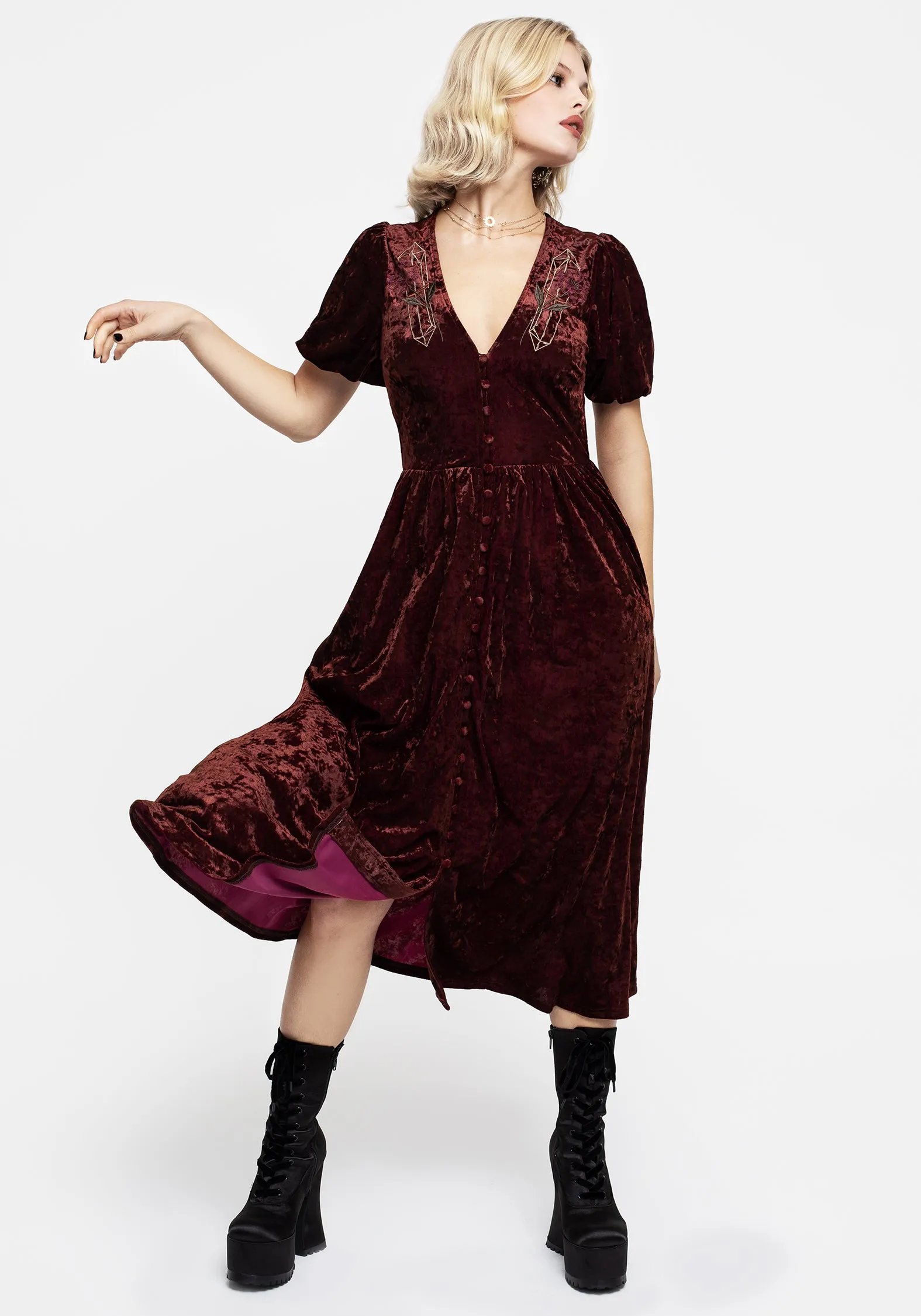 Confident Girl Essence Crushed Velour Button Up Midi Dress