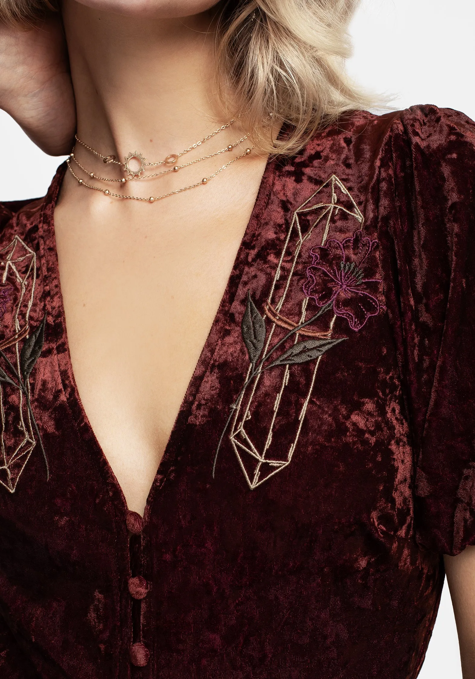 High impact Fashionable details Essence Crushed Velour Button Up Midi Dress