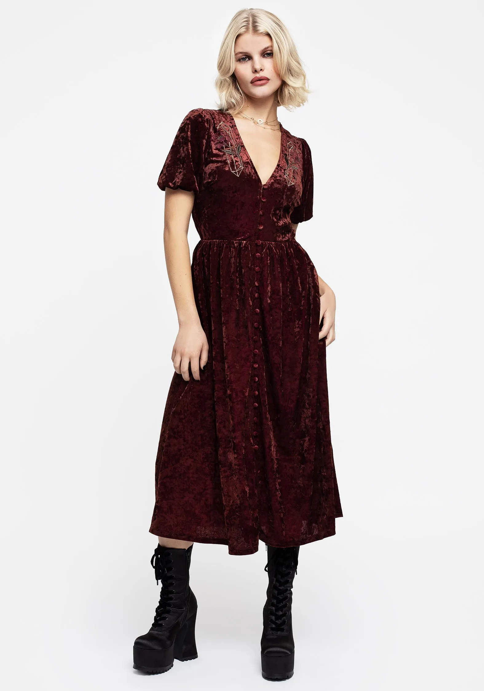 Essence Crushed Velour Button Up Midi Dress Timeless silhouette for all occasions