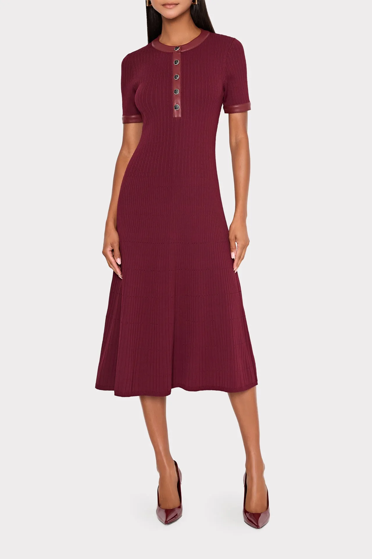 Leather Detail Knit Midi Dress Light and breezy summer dress