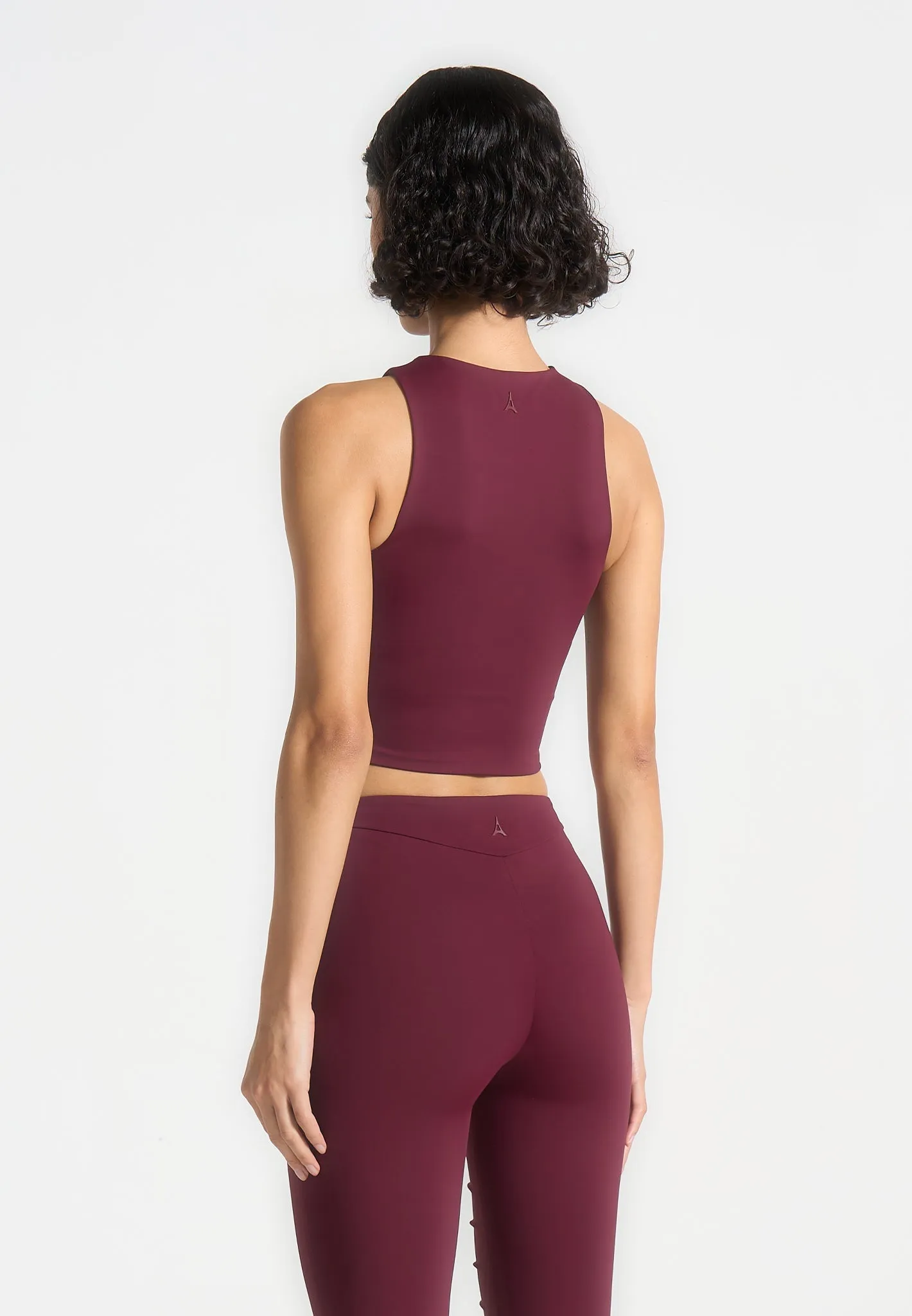 Eyelet Detail Tacked Racer Top  - Wine Red Everyday Wearable