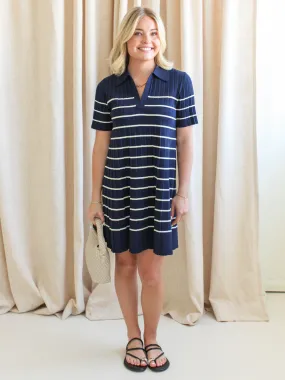 Style focused Non-Iron Ace Knit Dress- Navy