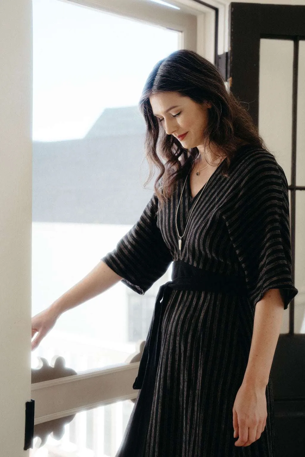 Bold Movement Diana Dress in Black 2 Tone Stripe Cotton