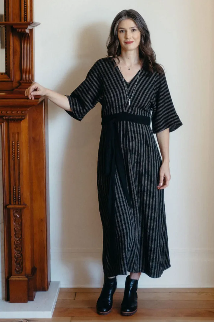 Chic Layering Diana Dress in Black 2 Tone Stripe Cotton