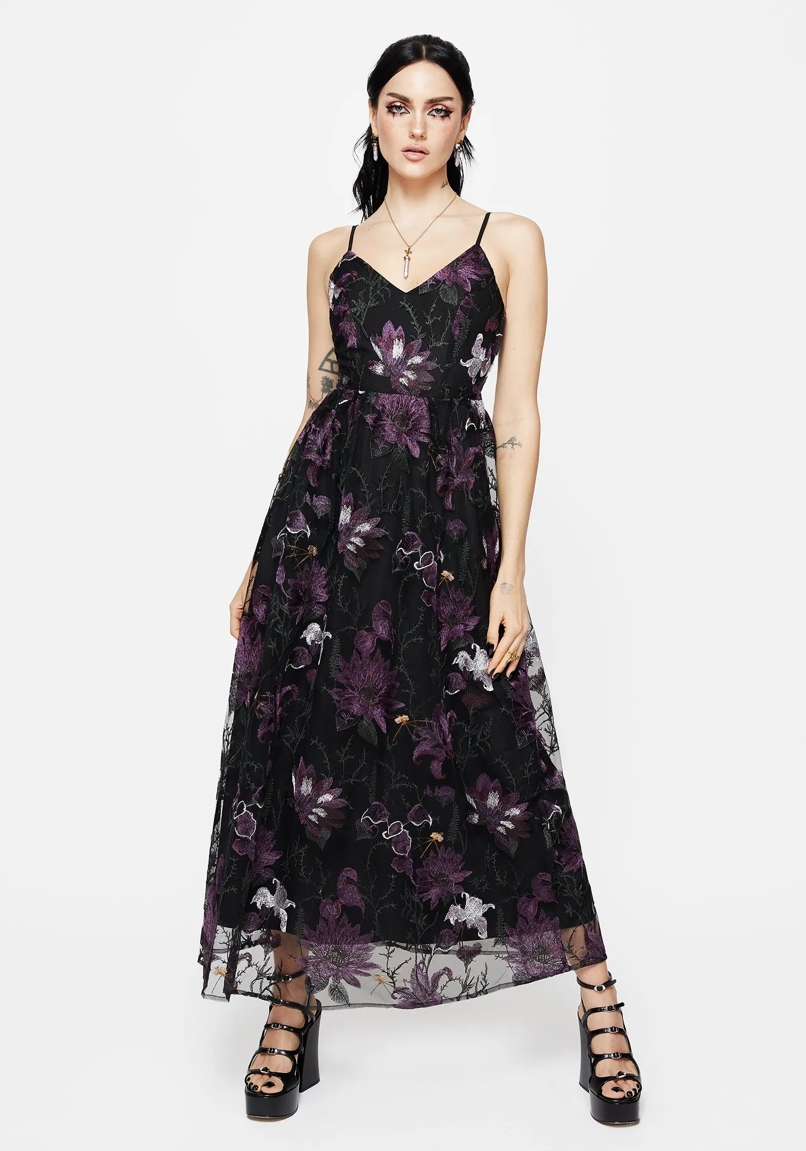 Estrid Embroidered Mesh Midaxi Cami Dress Love Blend