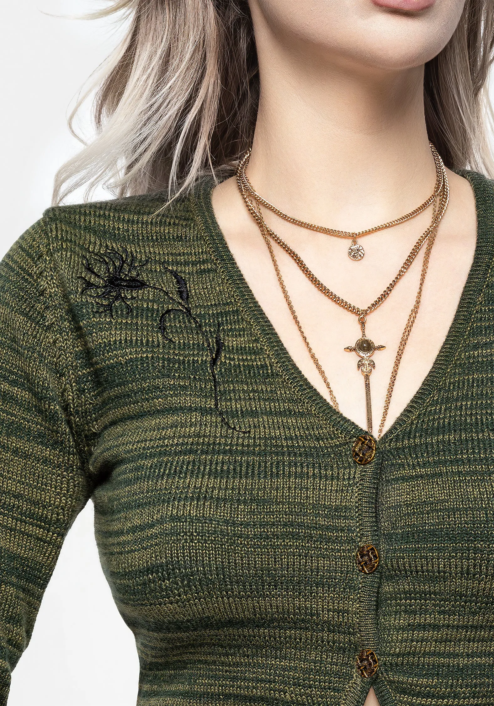 ButtonDownCollar Diastella Floral Embroidered Crop Cardigan