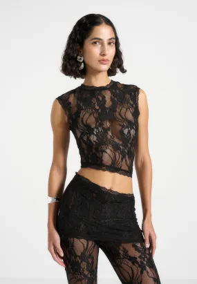 Casual Touch Eugenie - Lace Asymmetric Top - Black