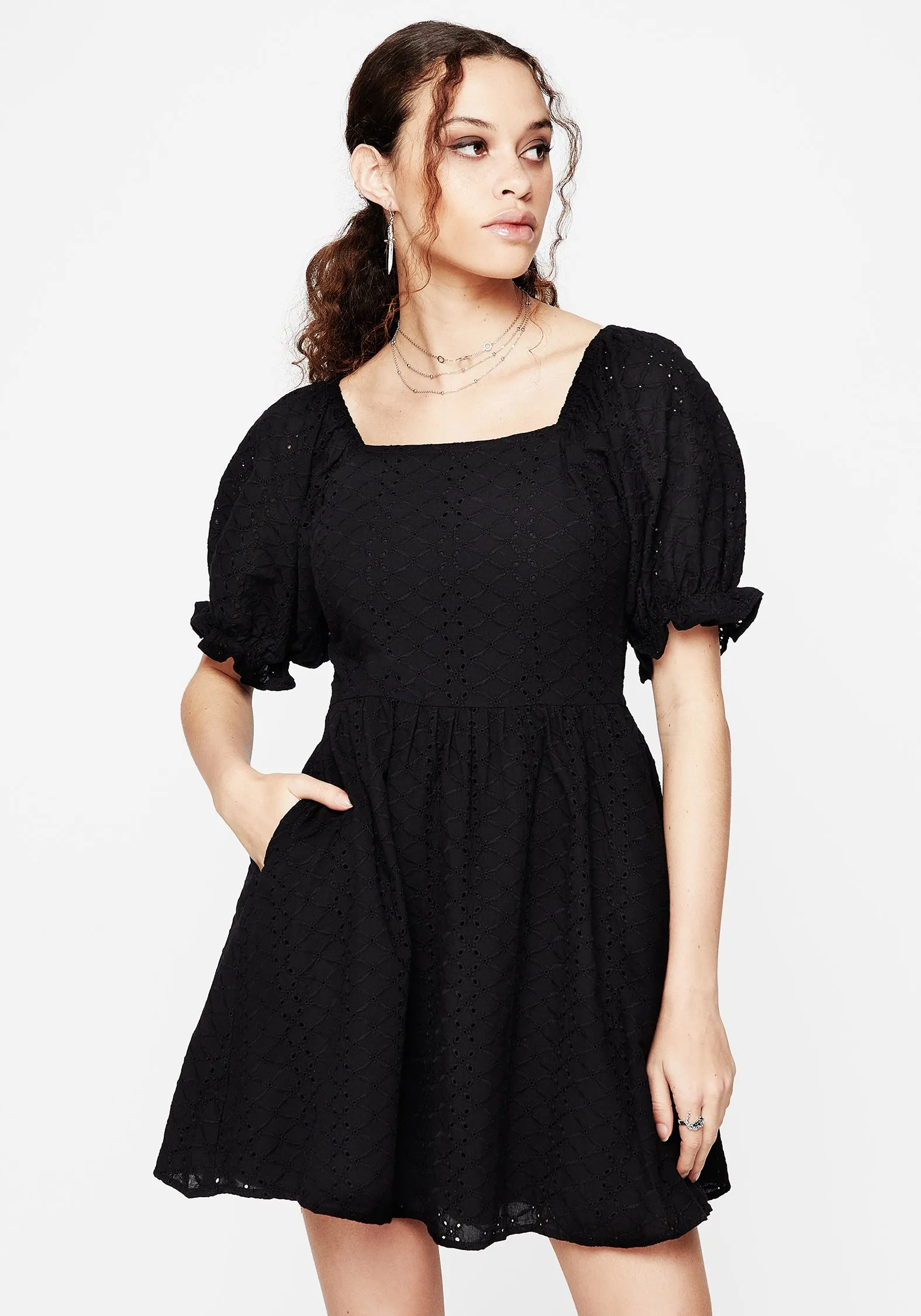 Texture Rich Euthymia Broderie Puff Sleeve Mini Dress