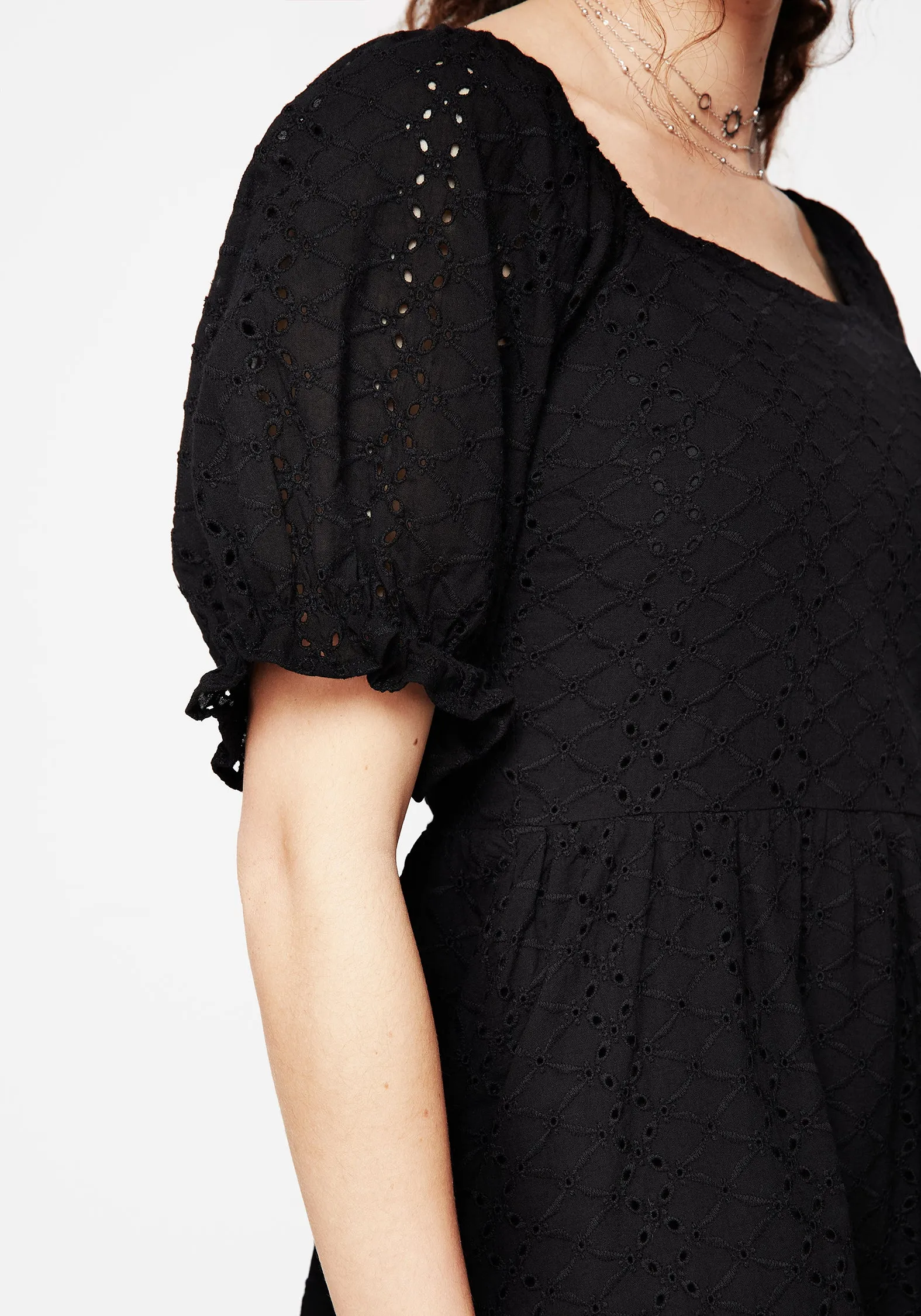 Euthymia Broderie Puff Sleeve Mini Dress Eco-Lining