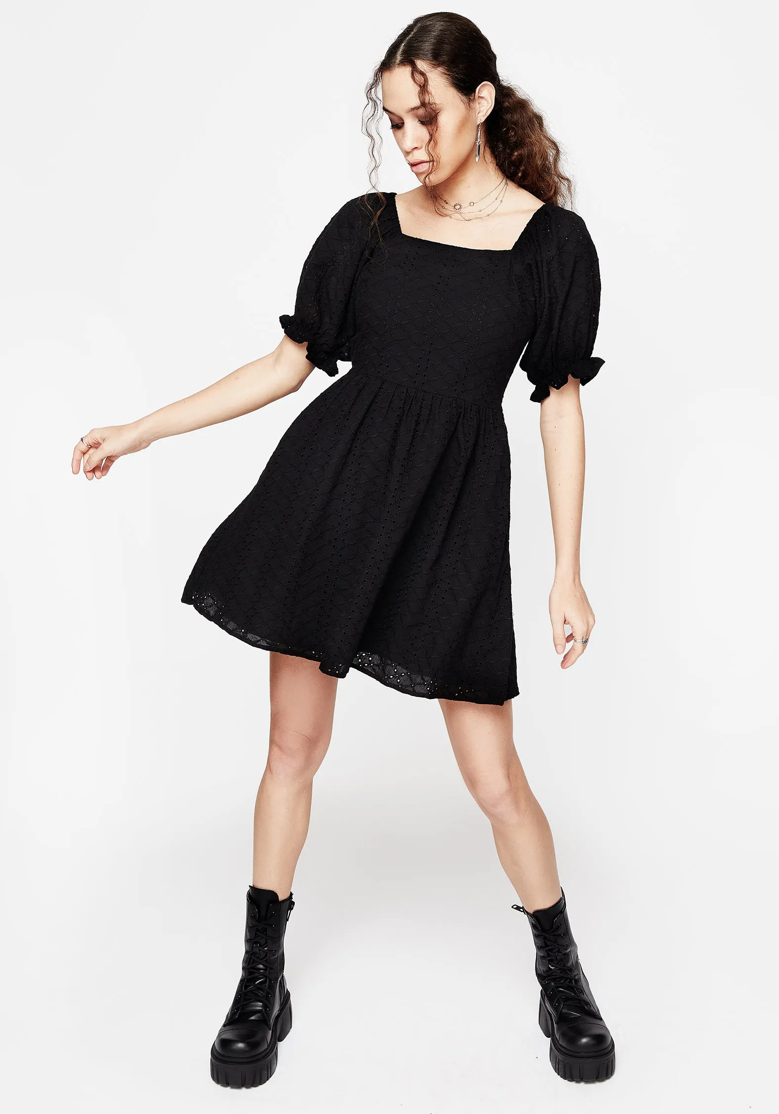 Perfect Design Comfortable fit dress Euthymia Broderie Puff Sleeve Mini Dress