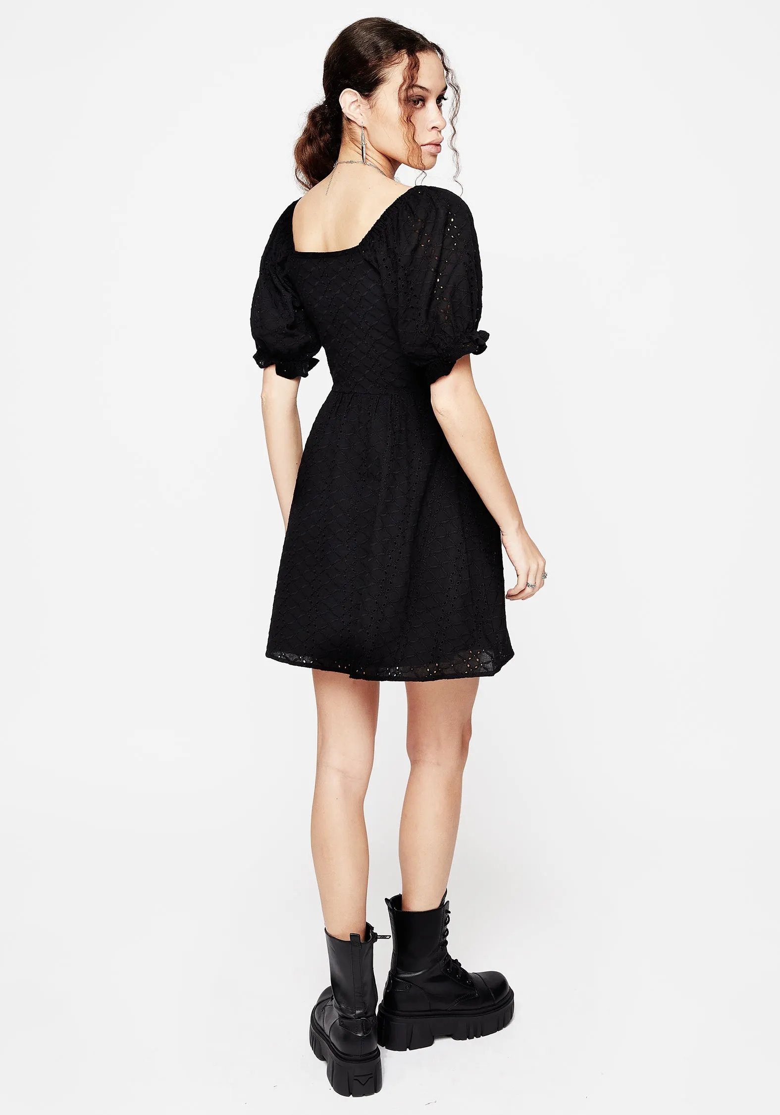 Timeless Fashion Special-Edition Euthymia Broderie Puff Sleeve Mini Dress