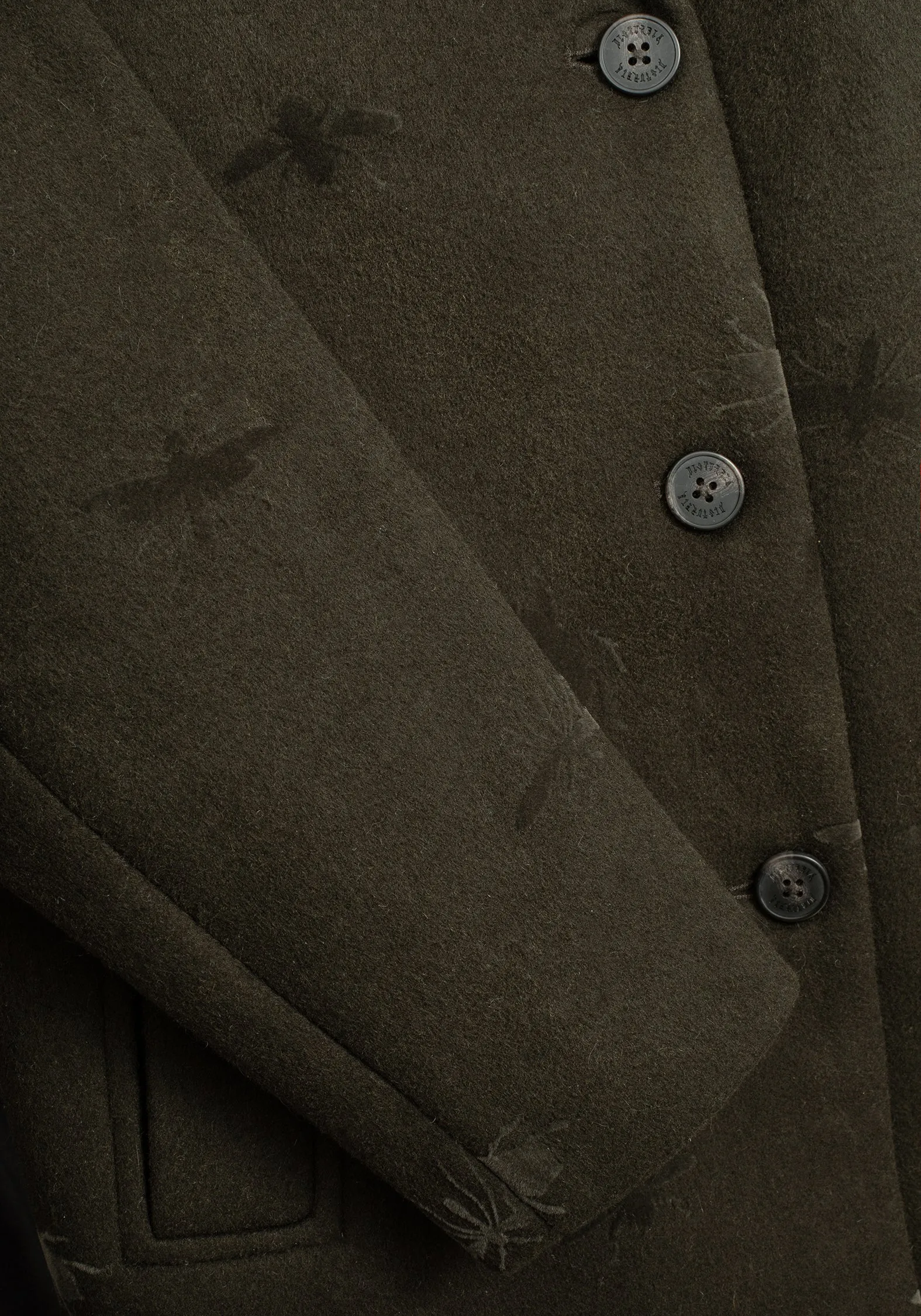 Structured Casual Fit Hooded Versatile Design Evelyn Wool-Blend Bug Embossed Longline Coat