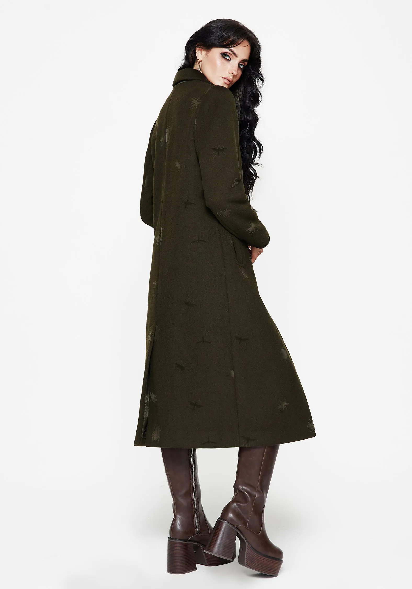 Evelyn Wool-Blend Bug Embossed Longline Coat PFC Free Waterproofing