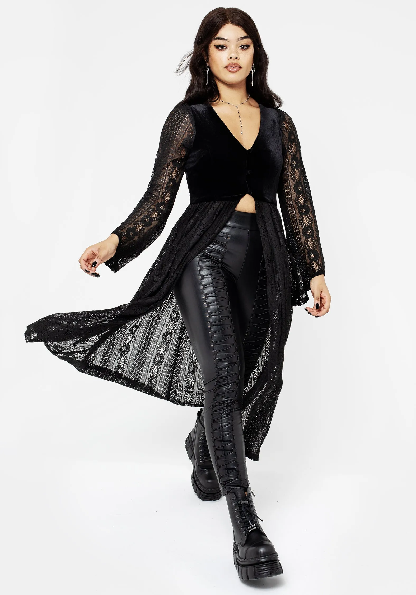 Breath Soft NonSlipClosure Everlasting Flared Sleeve Lace Overdress