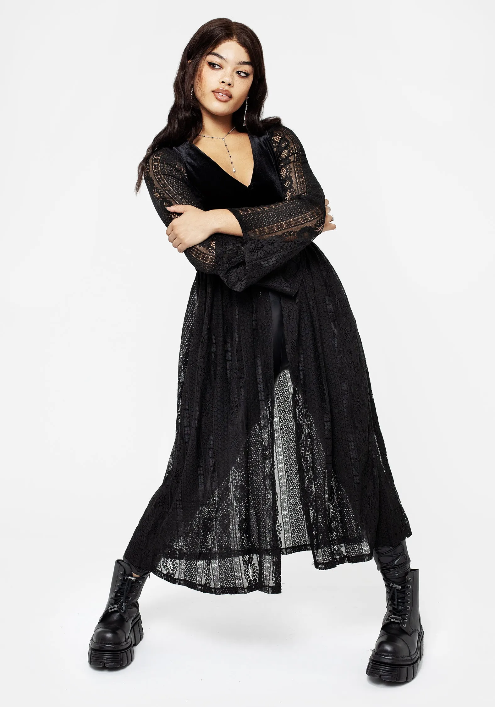 Everlasting Flared Sleeve Lace Overdress ReinforcedHem Luxe Appeal