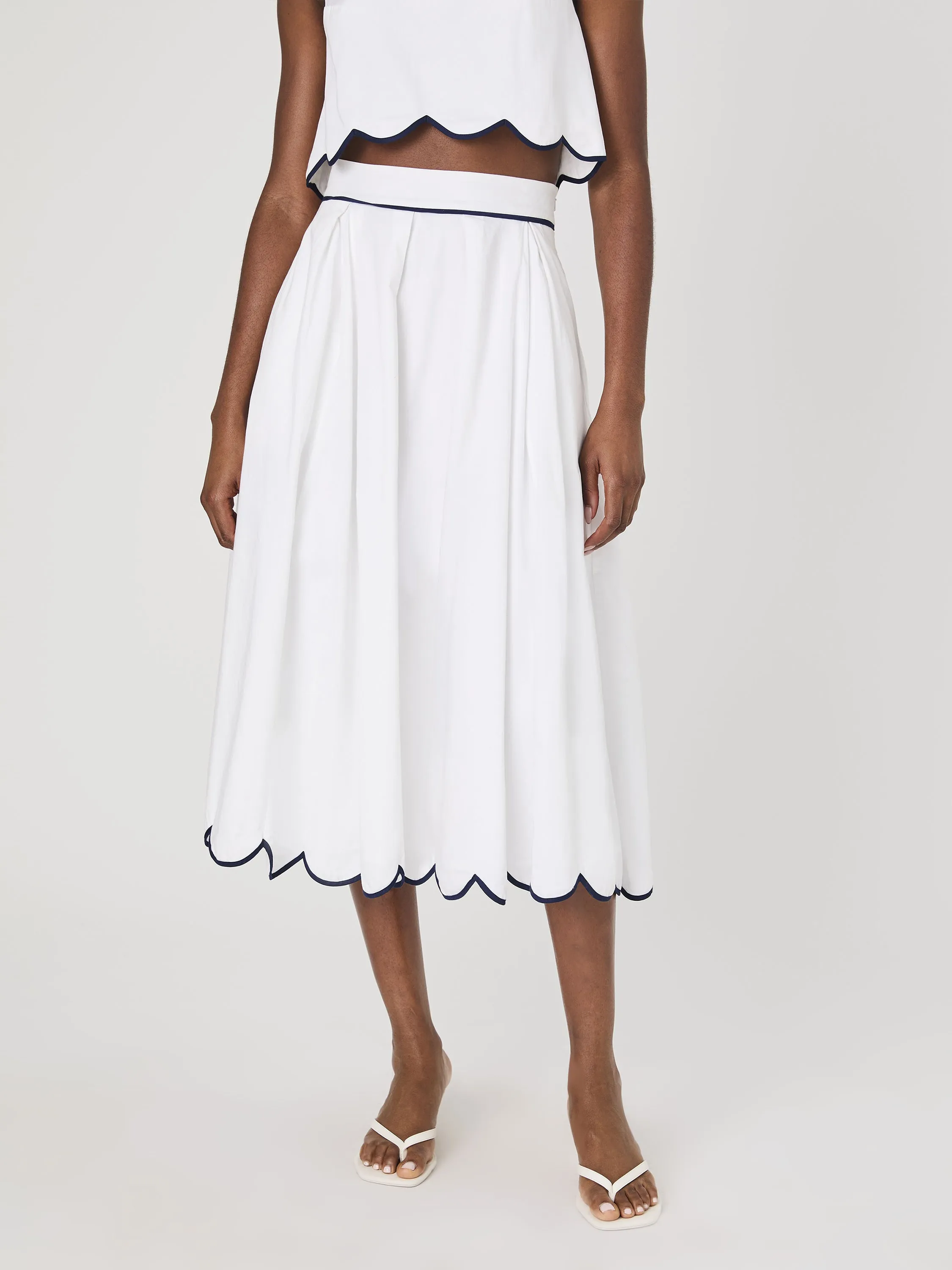 Alexis Cotton Scallop Midi Skirt Satin-Finish Style Blend