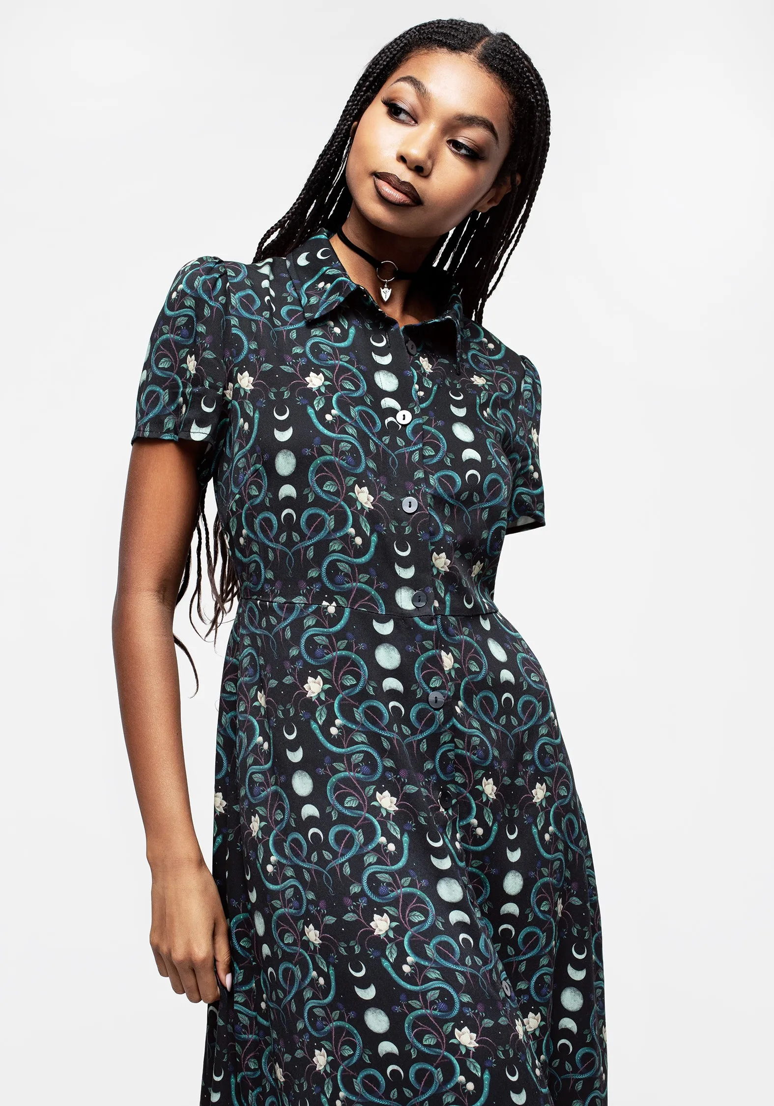 Smooth Lines Fine Texture Pythia Print Midi Shirt Dress