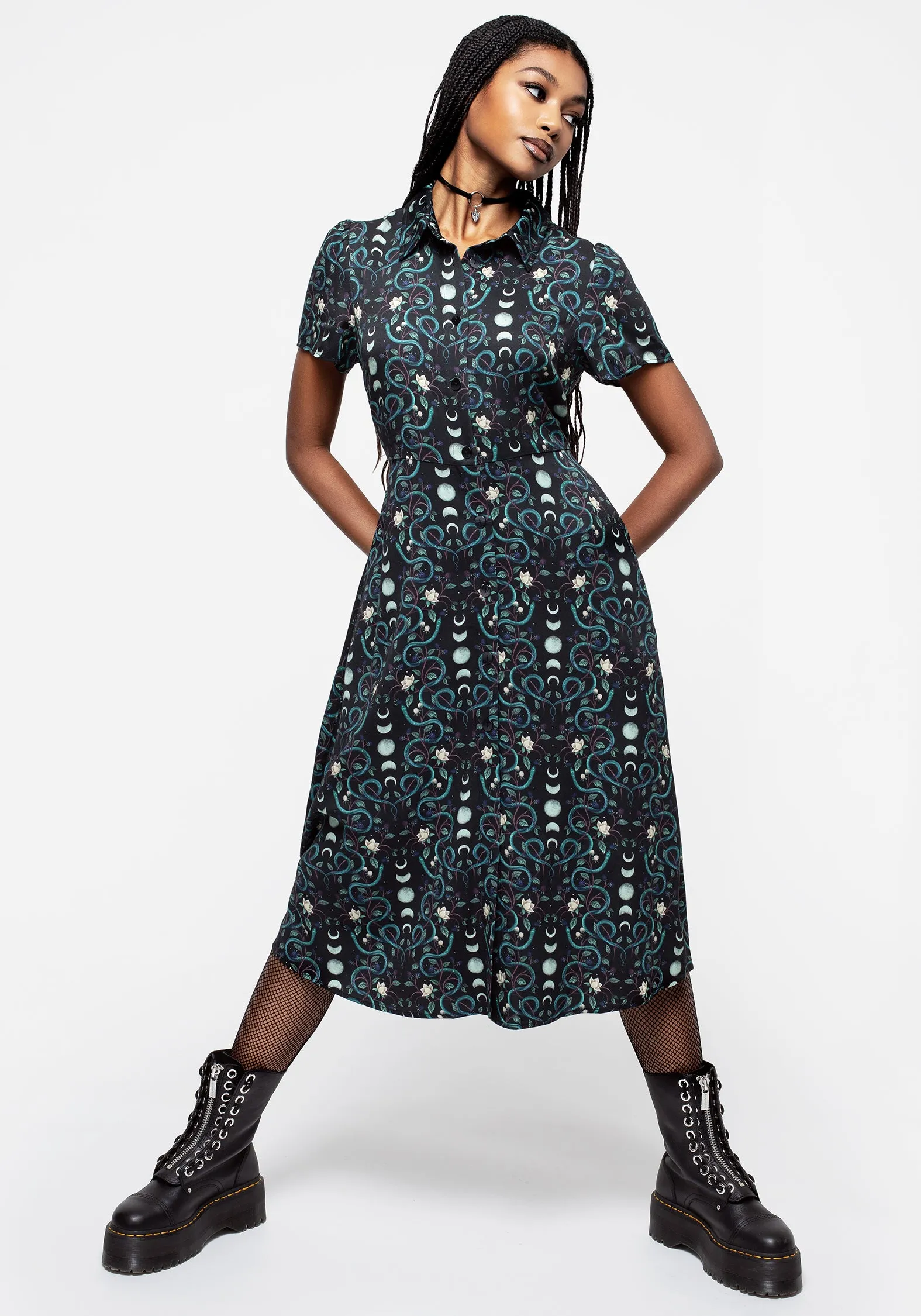 Texture Play Soft Lines Pythia Print Midi Shirt Dress