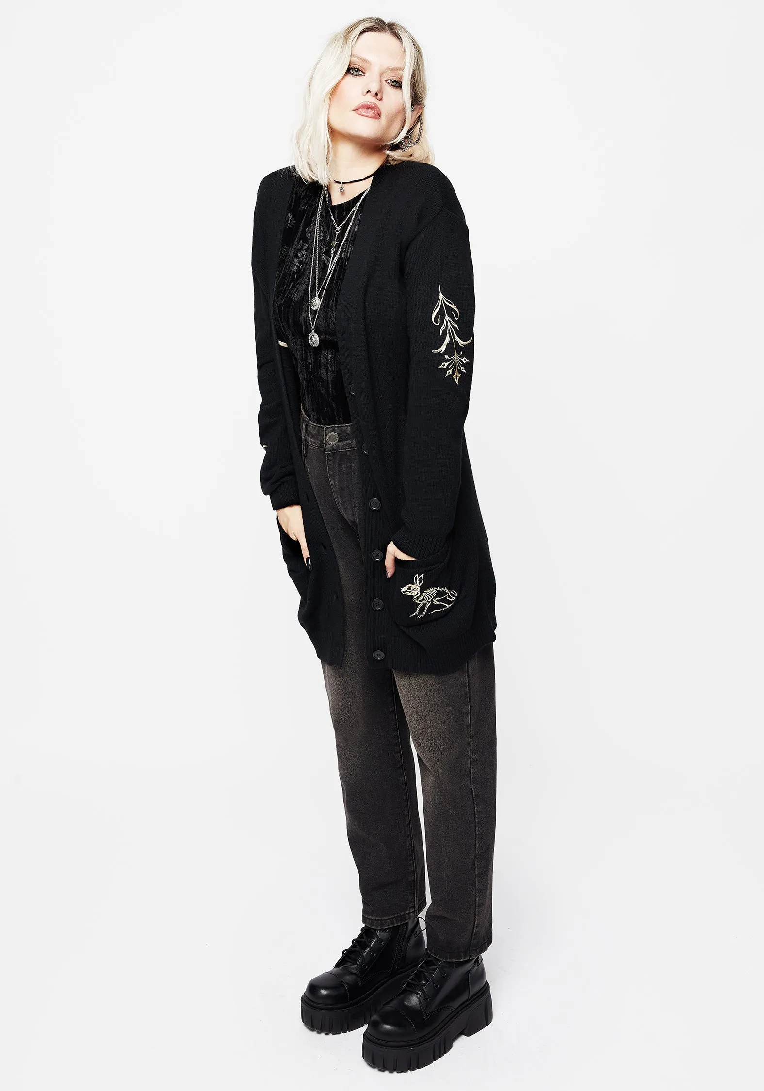 Urban Look Hester Embroidered Knit Longline Cardigan