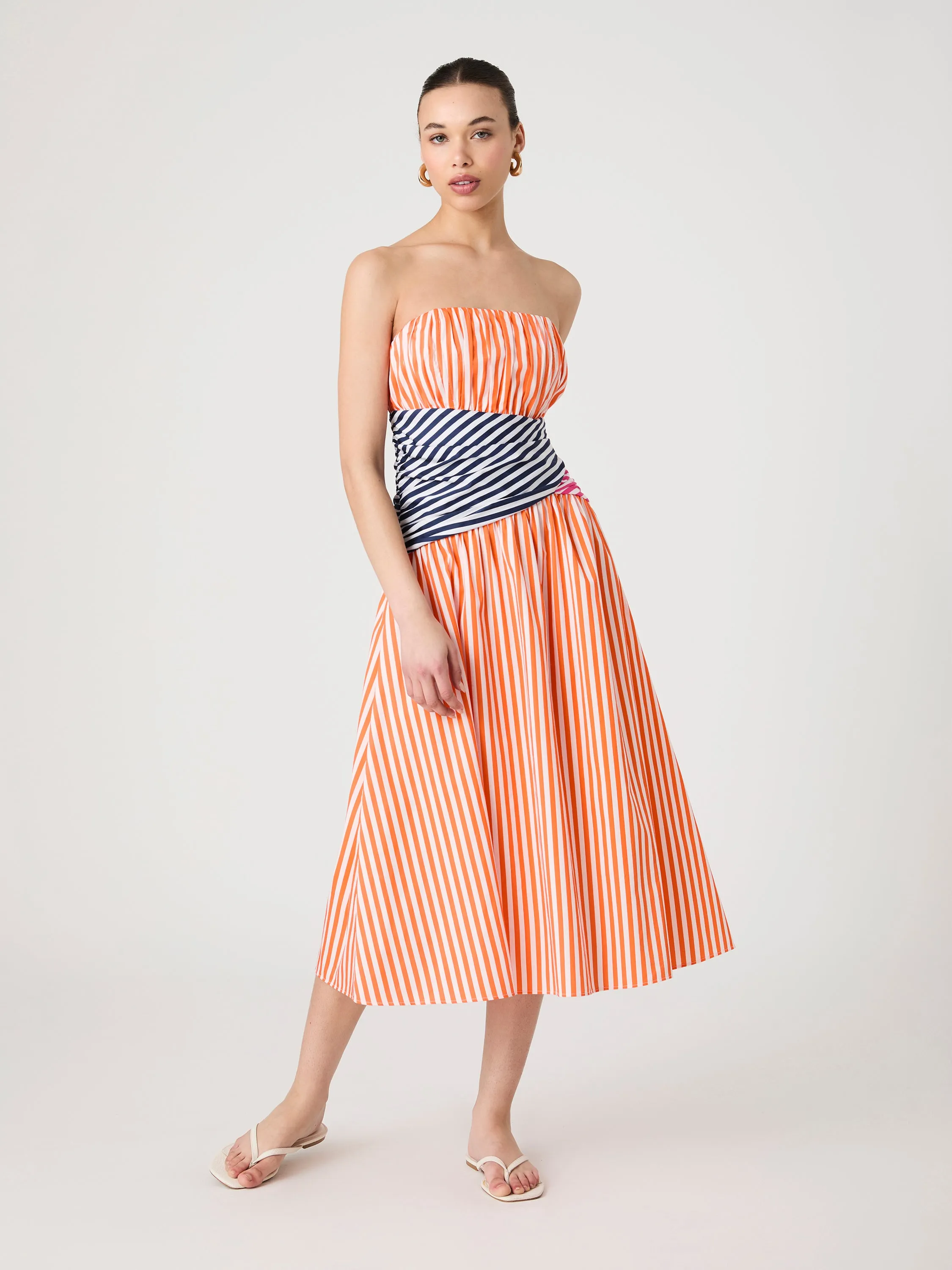 Alexis Stripe Strapless Midi Dress Delicate Mood Street Vibe