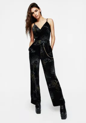 Adelina Foil Print Velour Cami Jumpsuit Running Beach