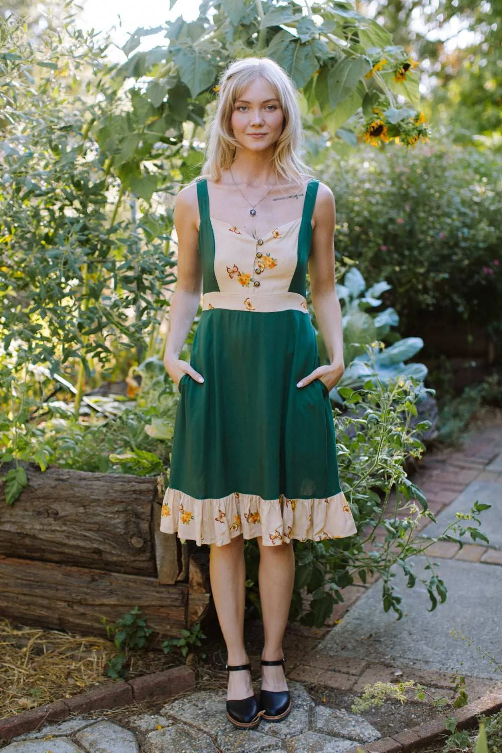 Dew Tone Gemma Dress in Green Butterfly