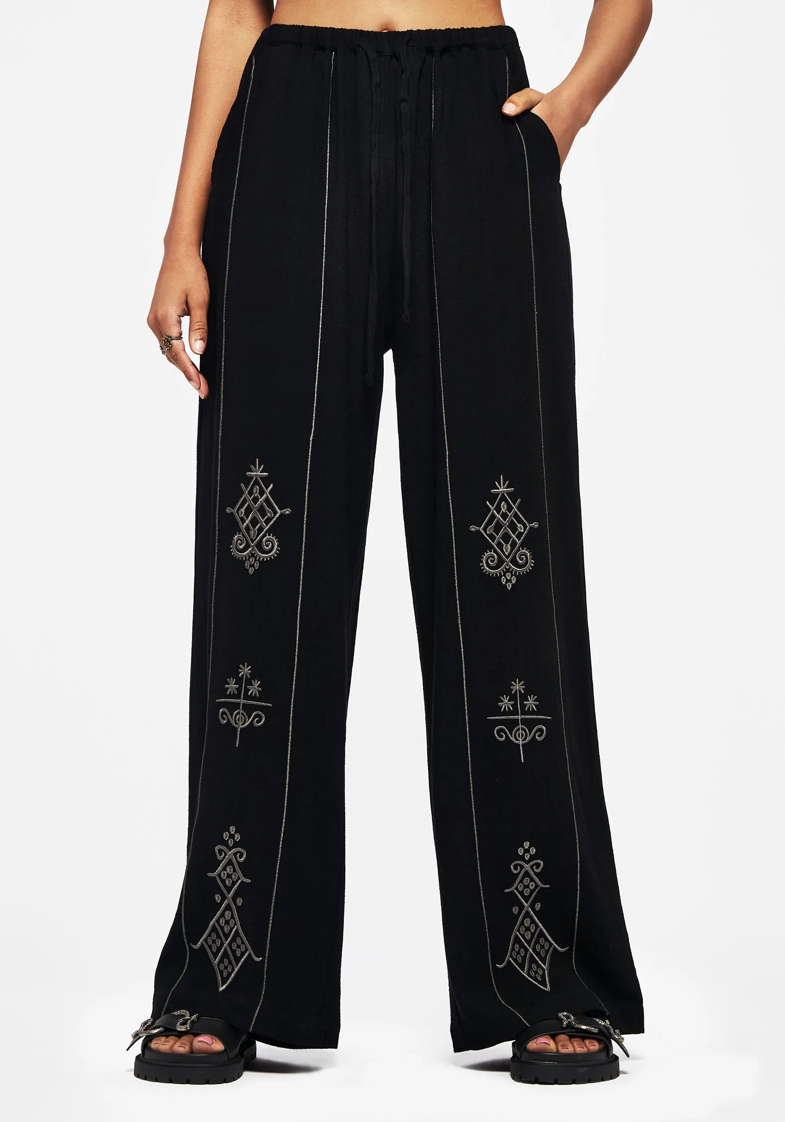 Merrymount Embroidered Wide Leg Trouser A line