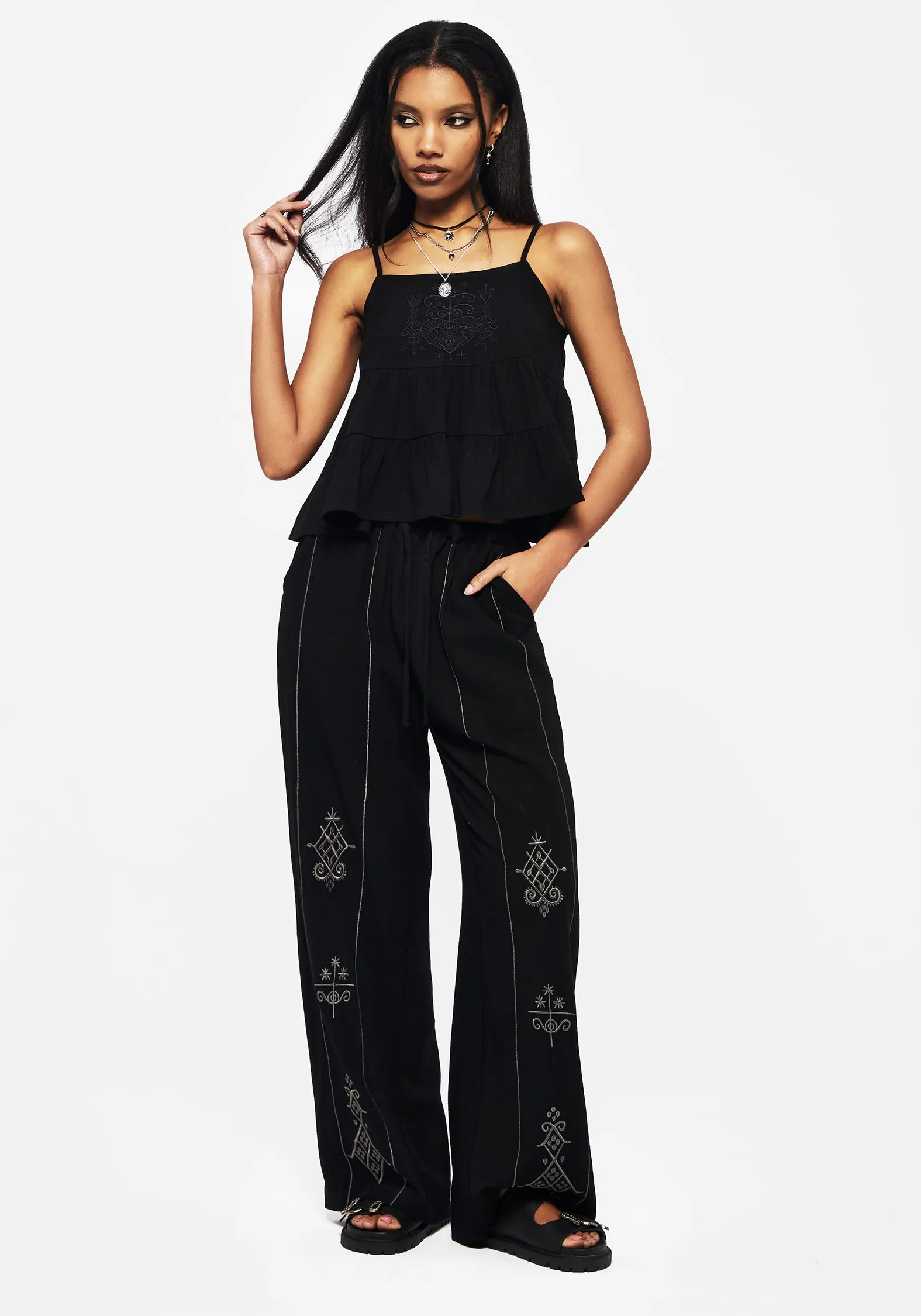 Retro Style Comfort Innovation Merrymount Embroidered Wide Leg Trouser