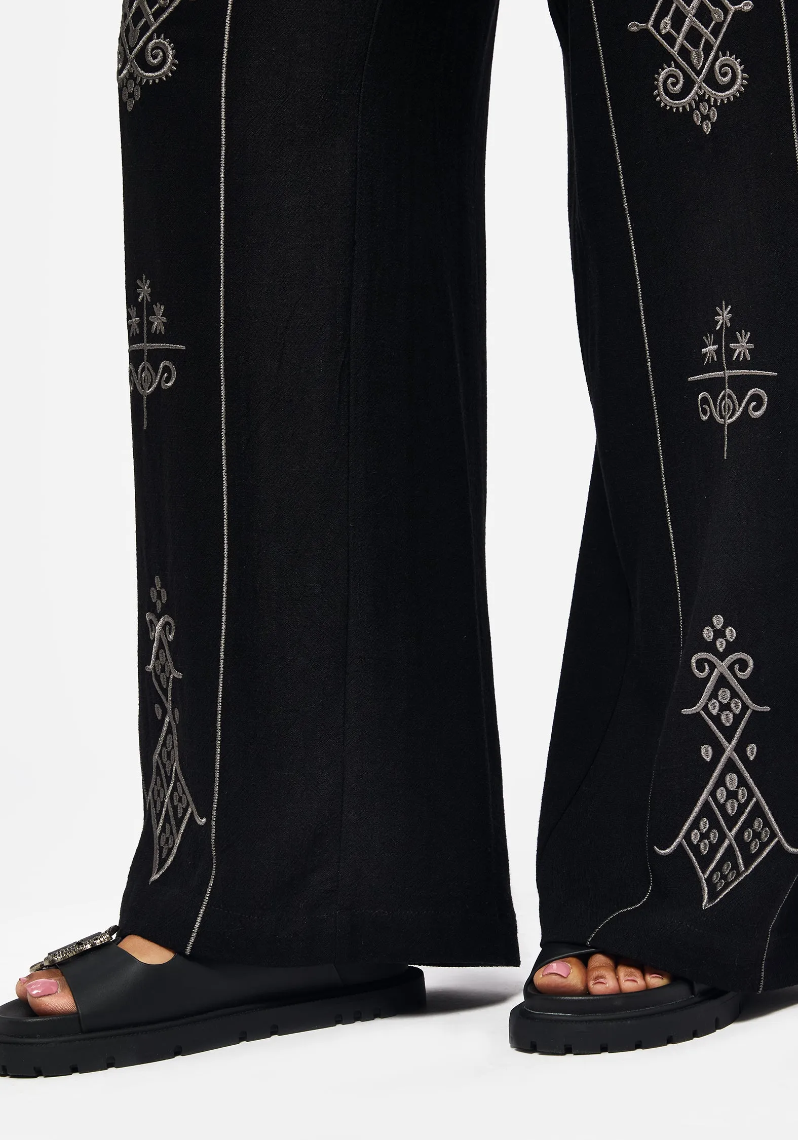 Metallic accents Merrymount Embroidered Wide Leg Trouser