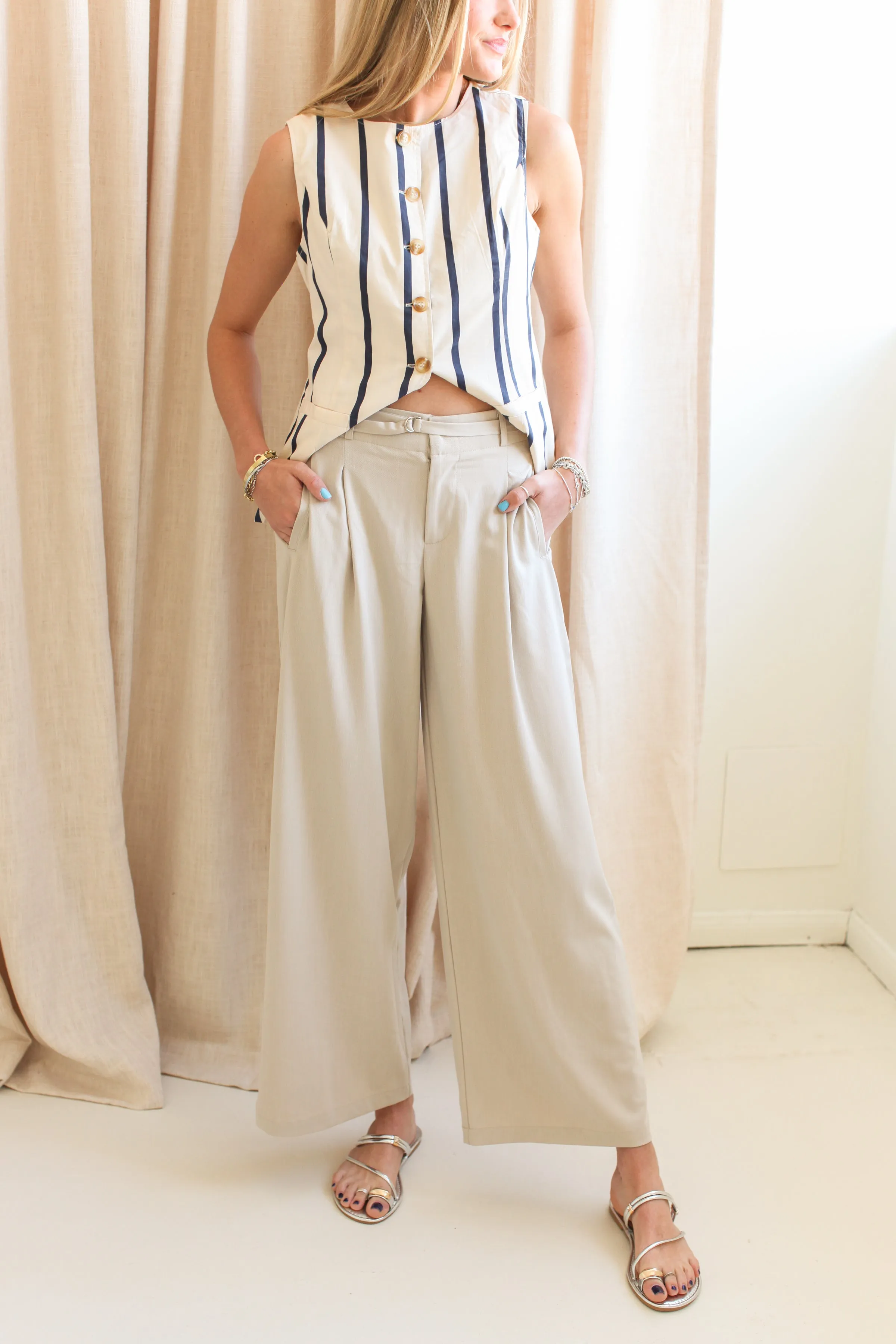 Monica Trouser- Sand Neutral Piece Comfortable Edge