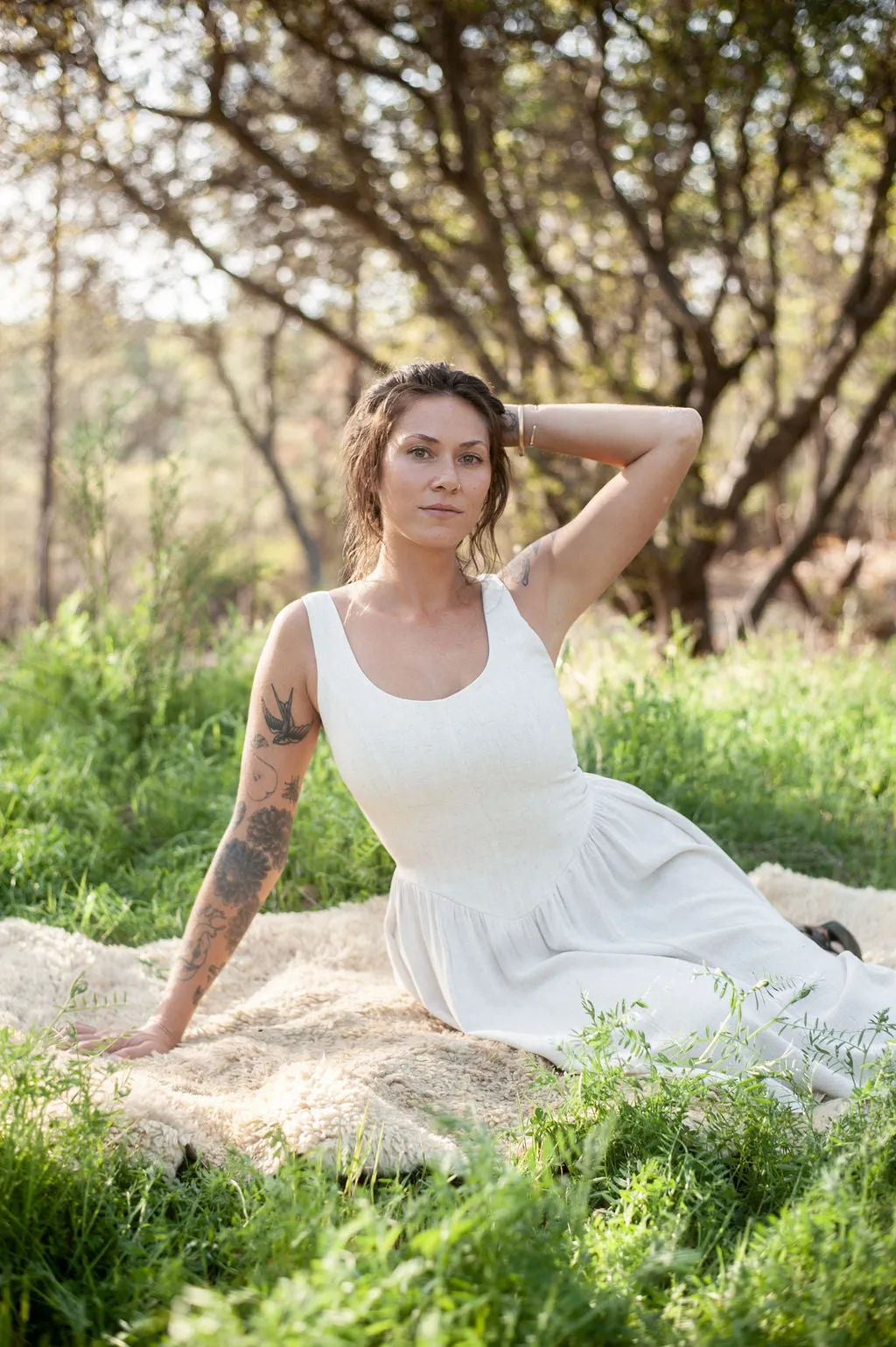 Agnes dress in Oat Linen Sleek Draping