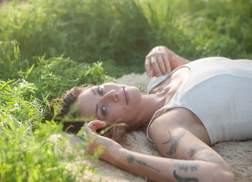 Flowy summer gown garden party Agnes dress in Oat Linen