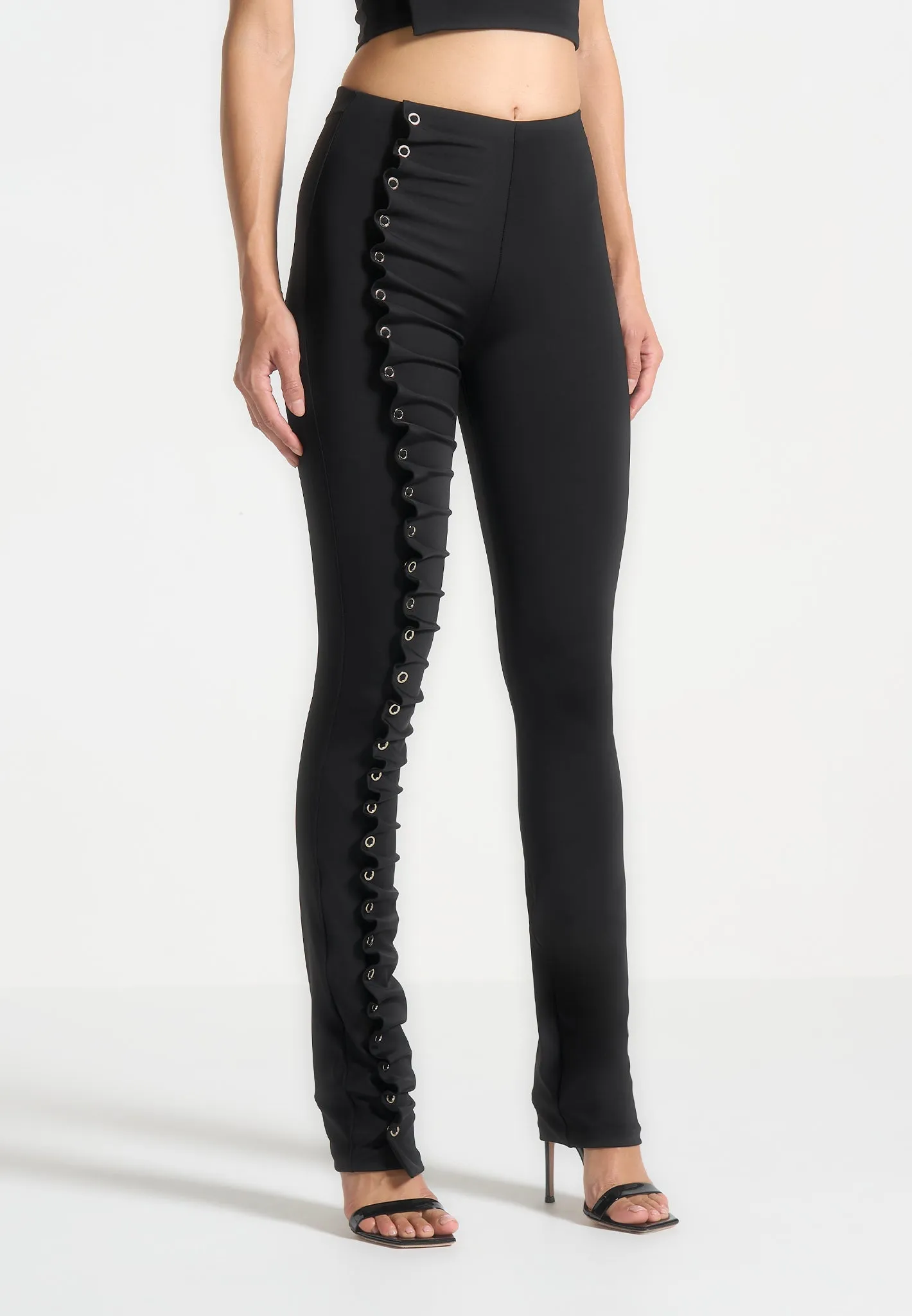 Eyelet Detail Tacked Leggings - Black No Bind
