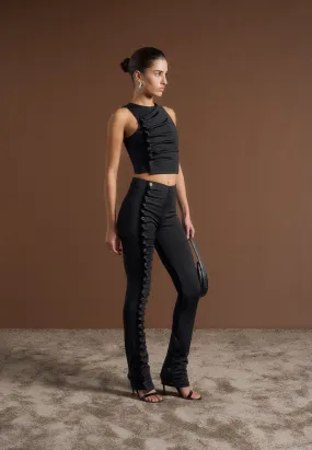 Eyelet Detail Tacked Leggings - Black Rib Knit Postpartum Fit