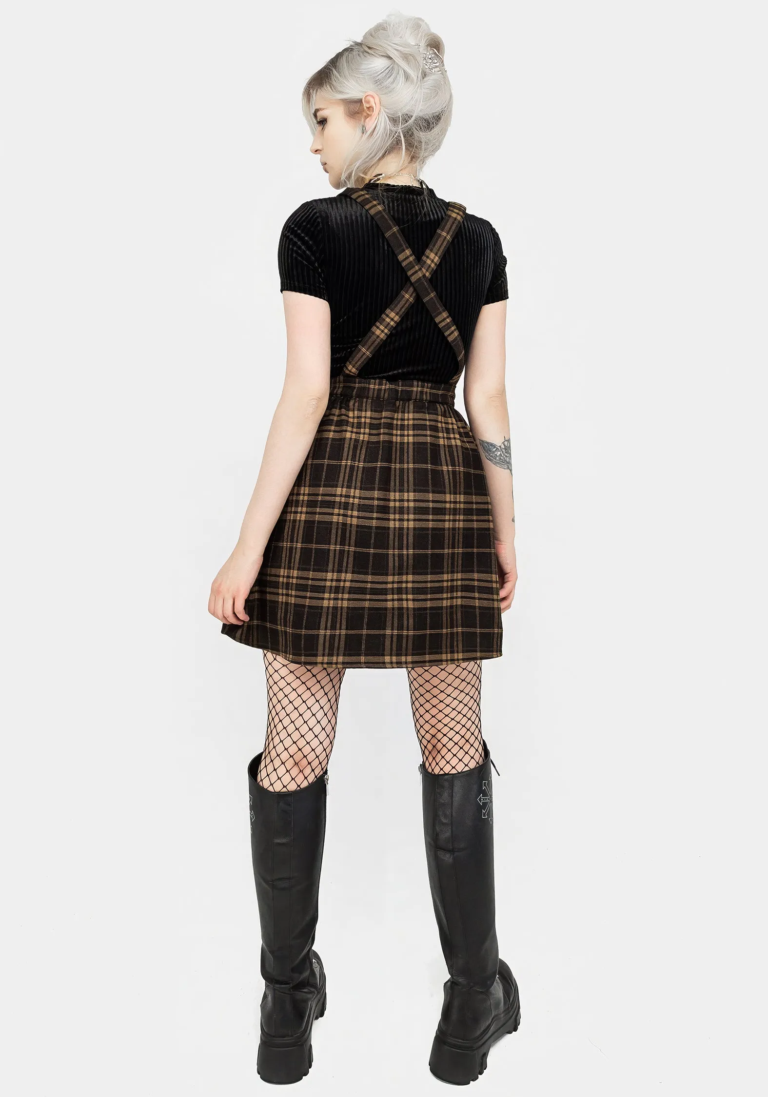 Artume Embroidered Check Mini Pinafore Dress Formal-look Life Soft